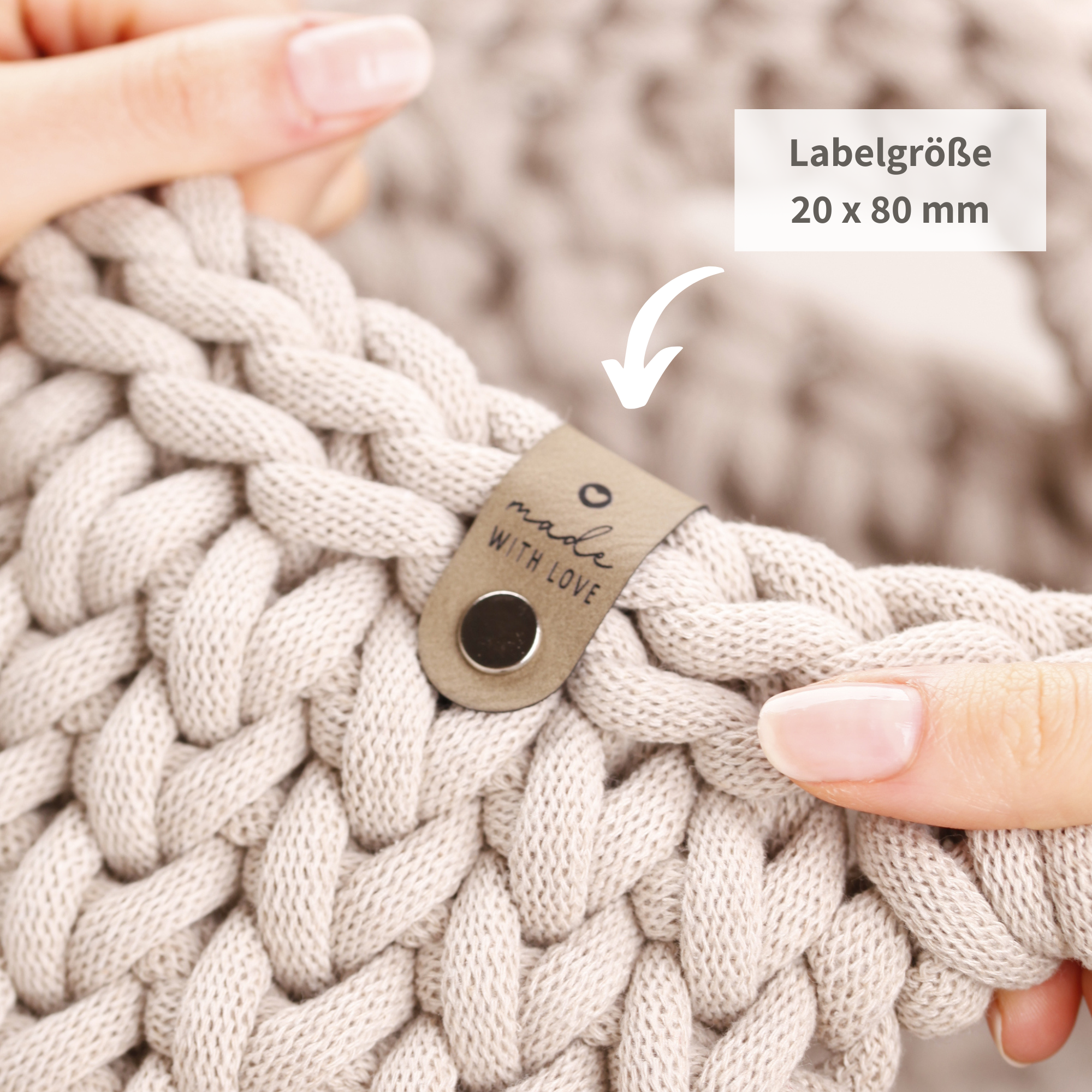 Handmade Label für Häkelkörbe "made with love"