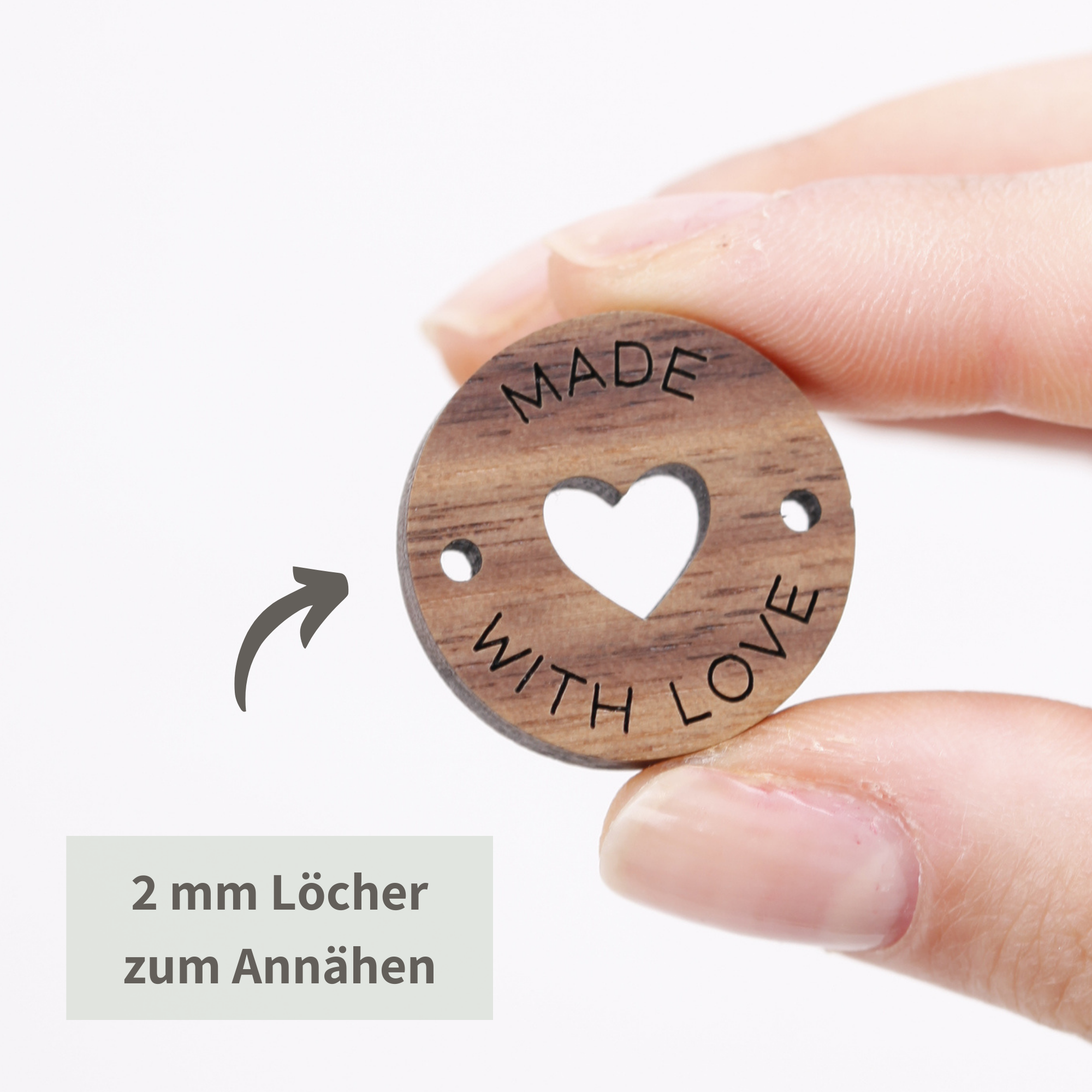 Runde Holzknöpfe mit Herz - Holzanhänger rund