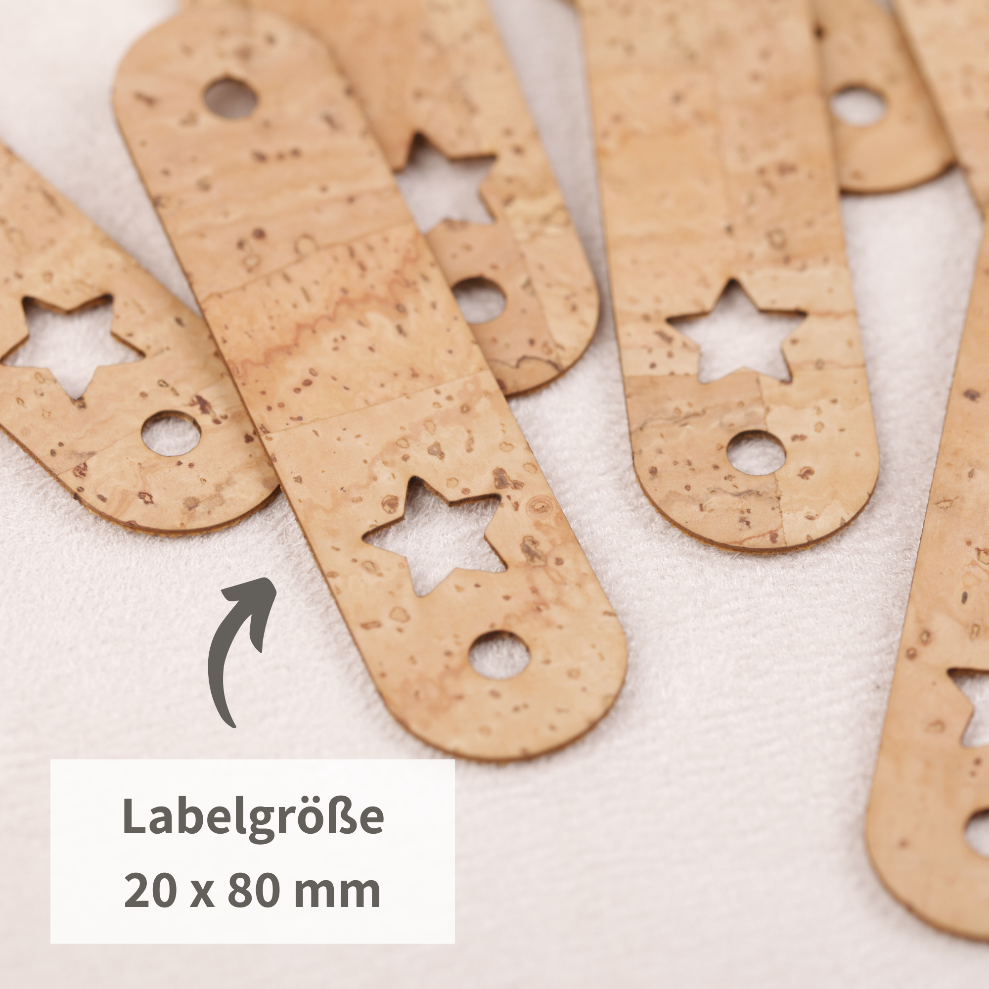 Korklabel mit Stern - Lederlabel mit Schraube