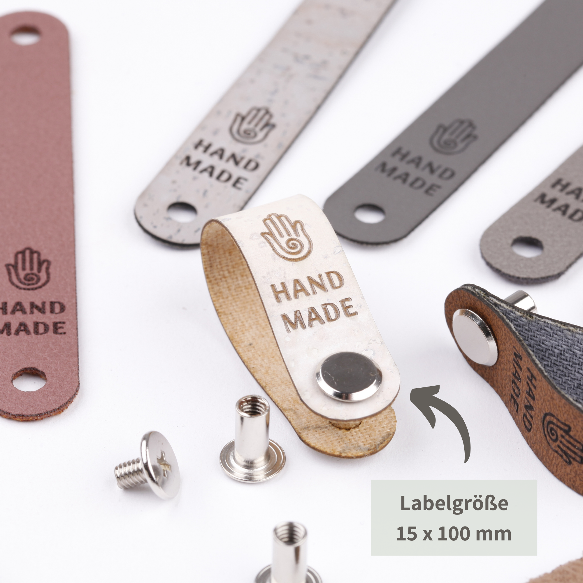 Schmales Knicklabel mit Schraube "handmade"