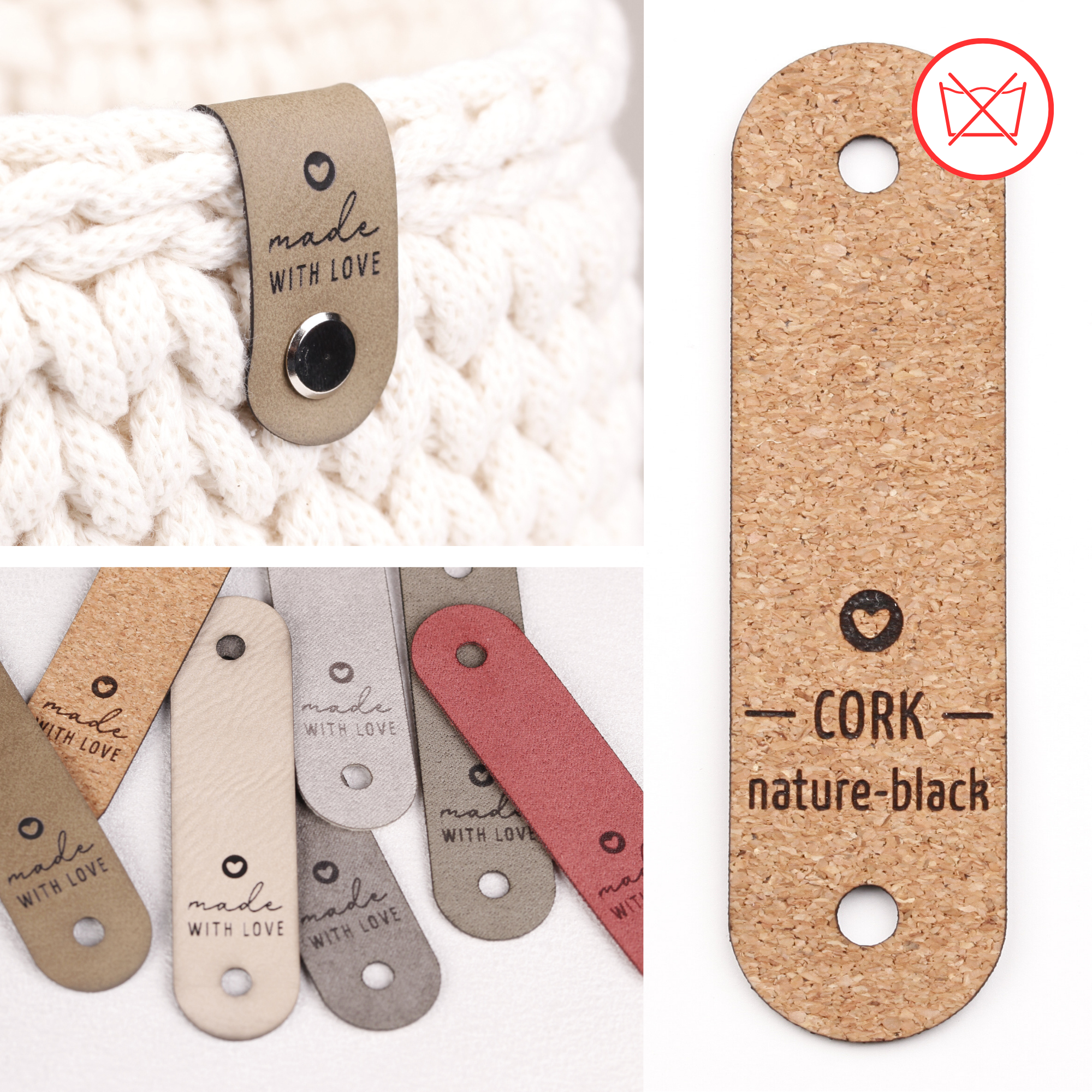 Handmade Label für Häkelkörbe "made with love"