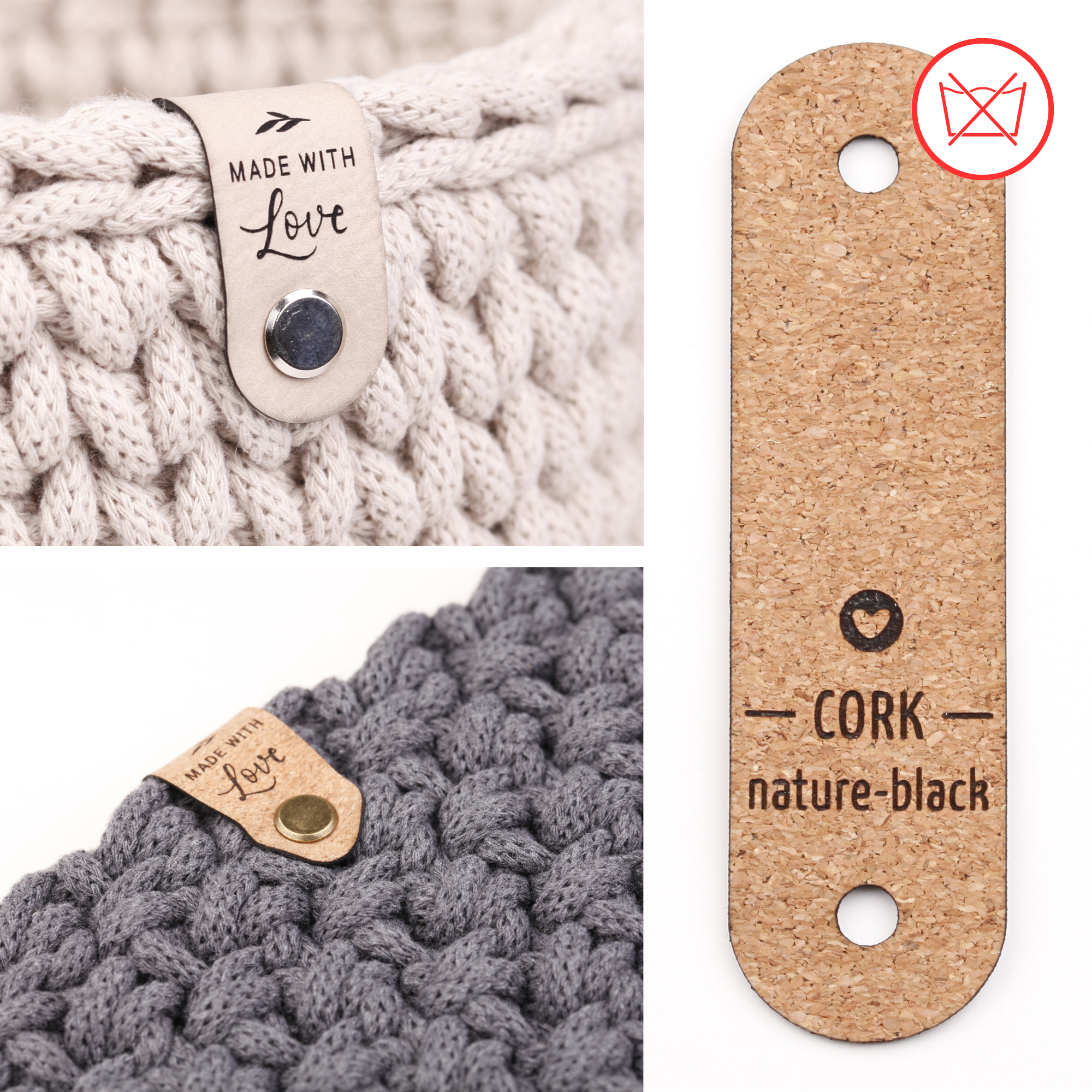 Handmade Labels mit Schraubniete "made with Love"
