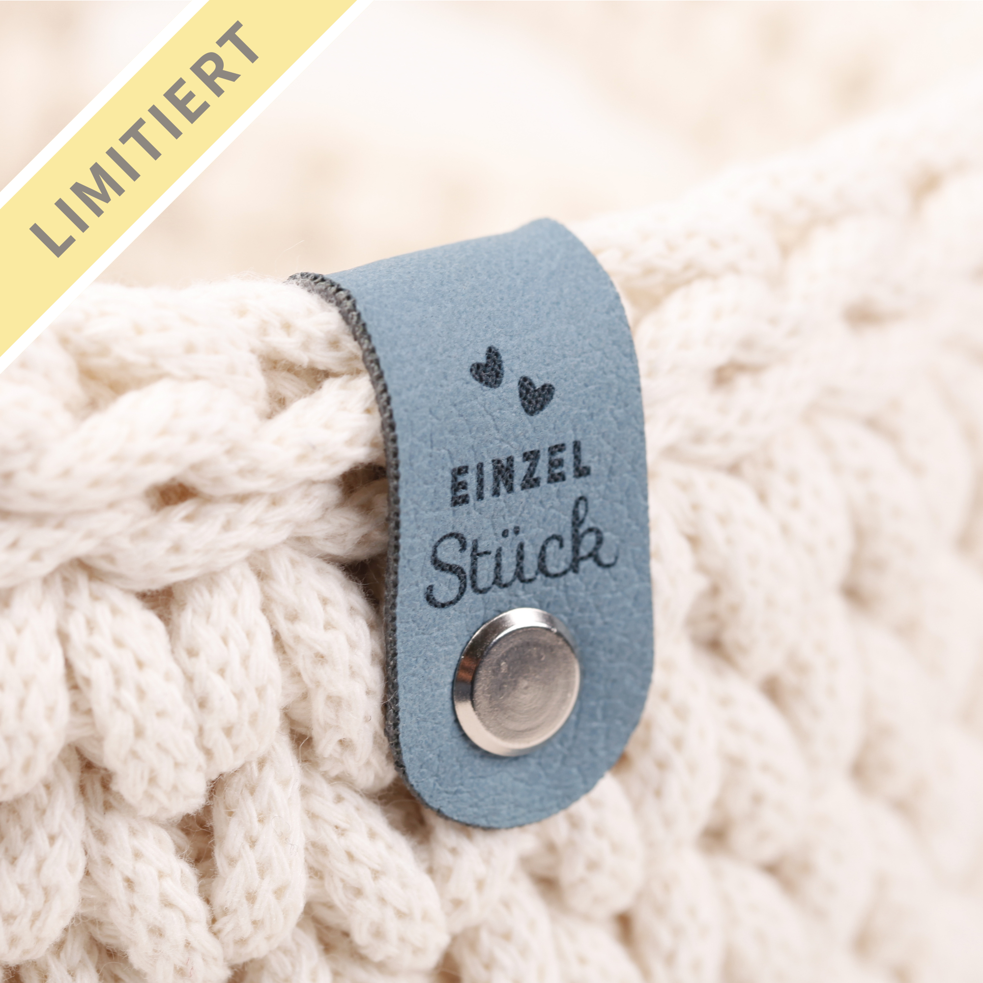 XXL-SET Label aus Kunstleder mit Schraube für Bobbiny Garn - blau (limitiert)