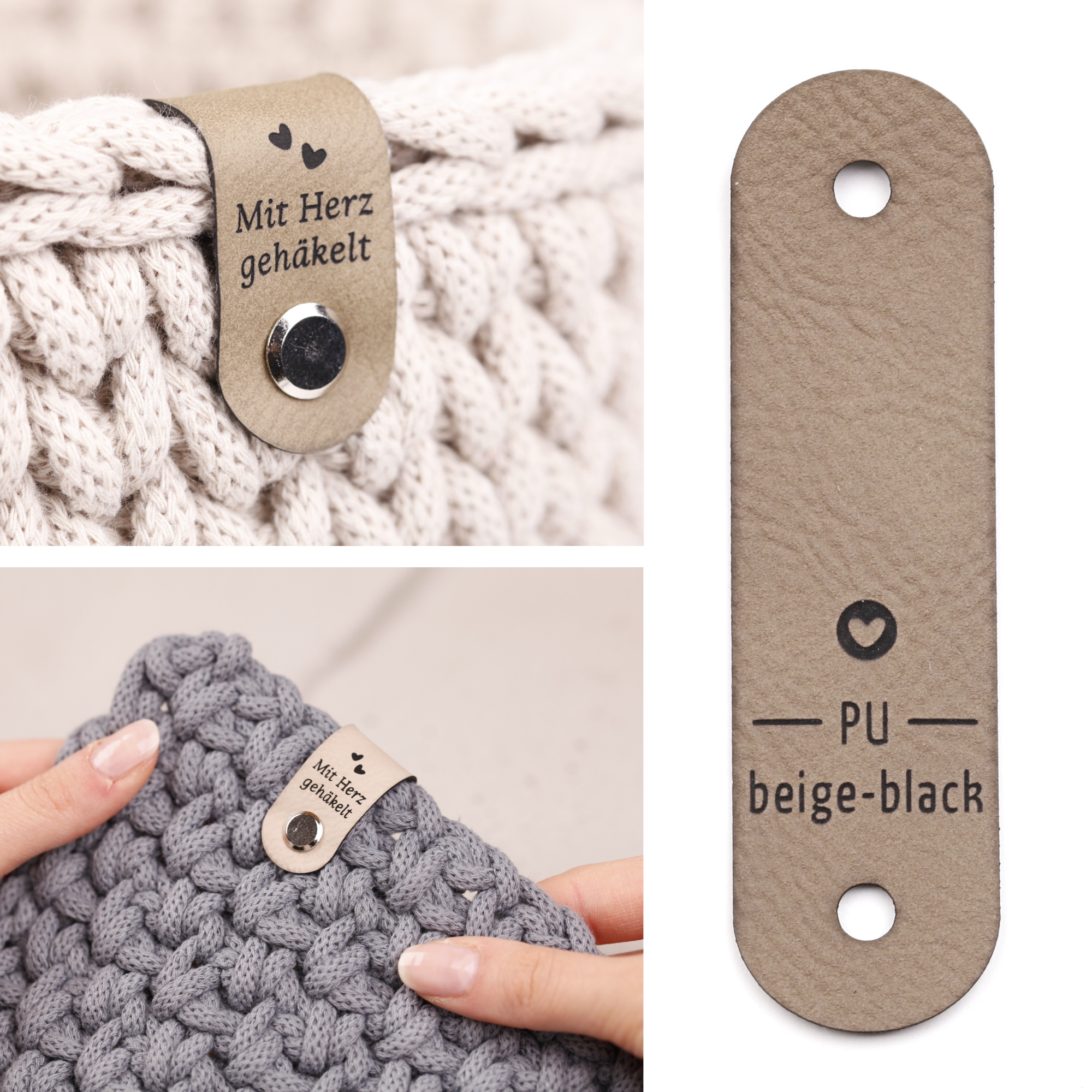 Lederlabel für Bobbiny Garn "mit Herz gehäkelt"