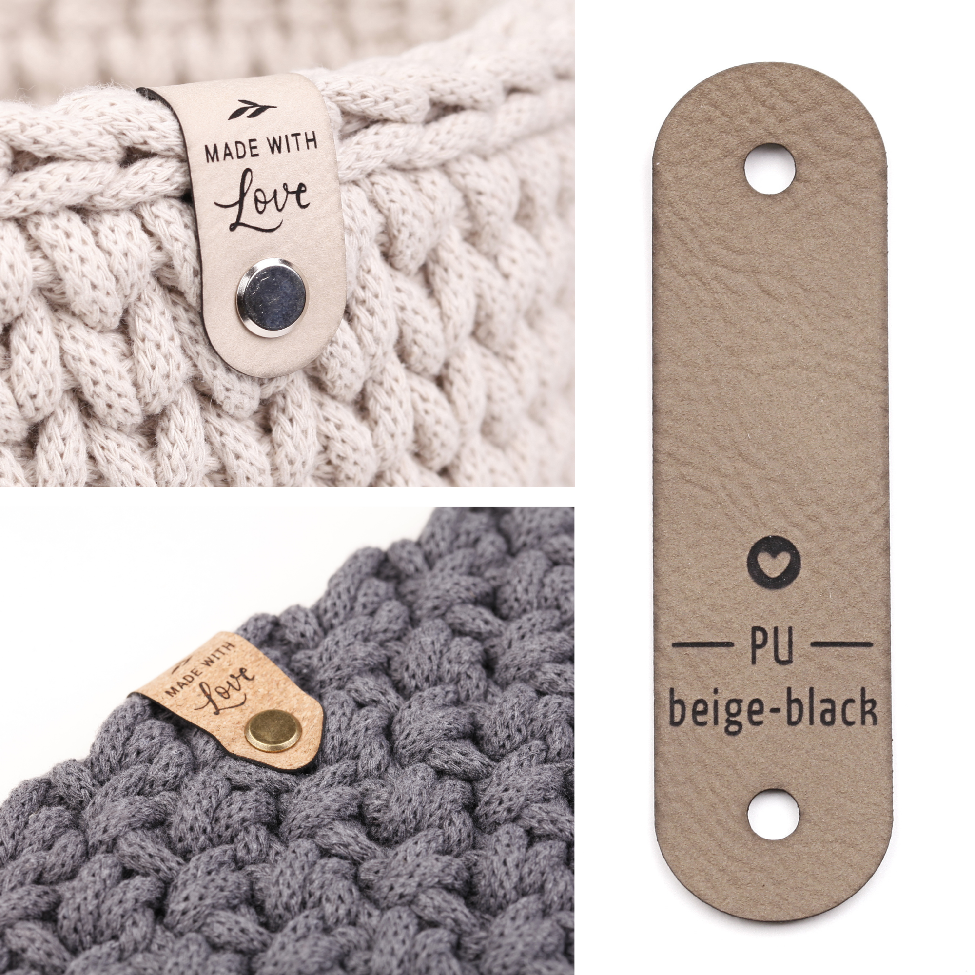 Handmade Labels mit Schraubniete "made with Love"