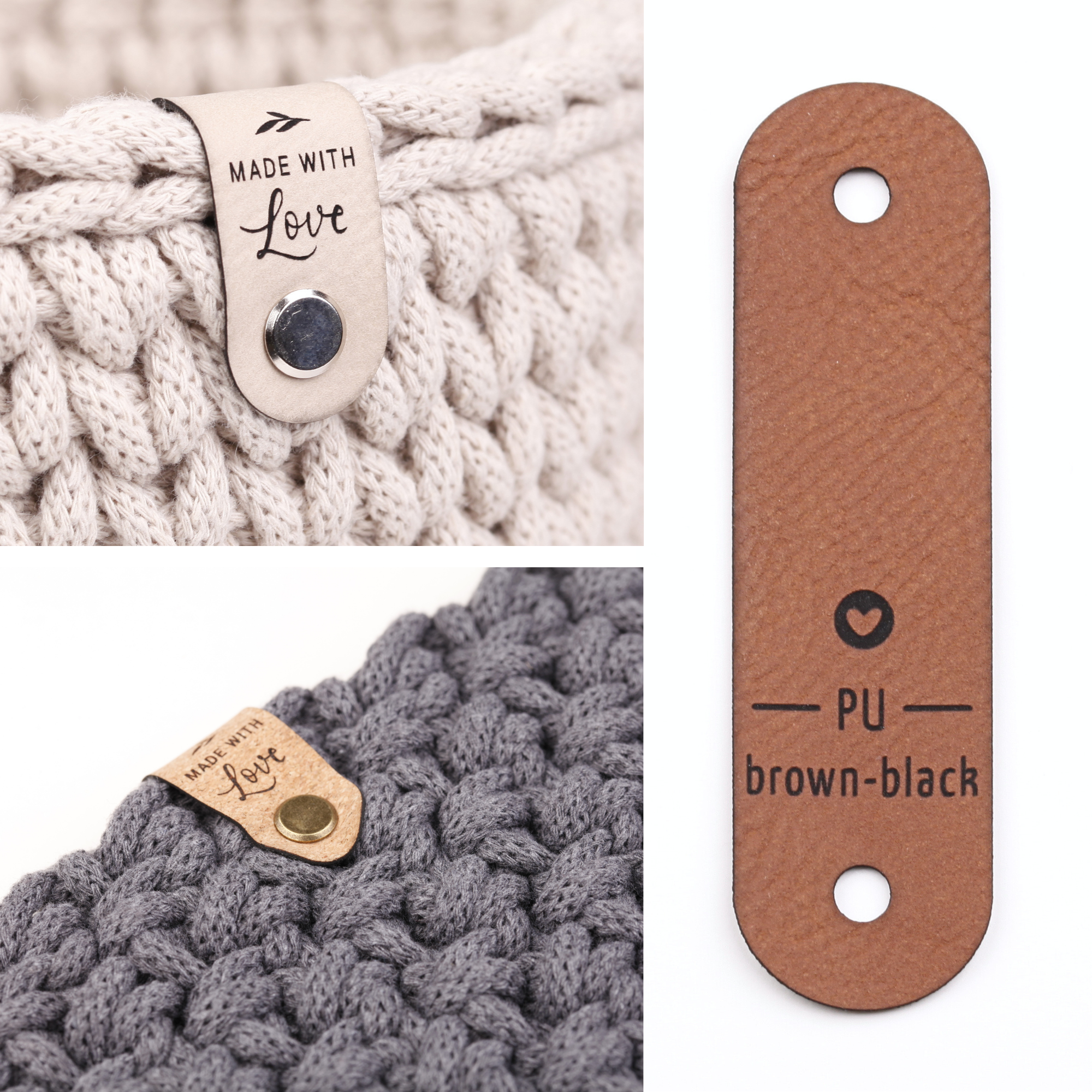 Handmade Labels mit Schraubniete "made with Love"