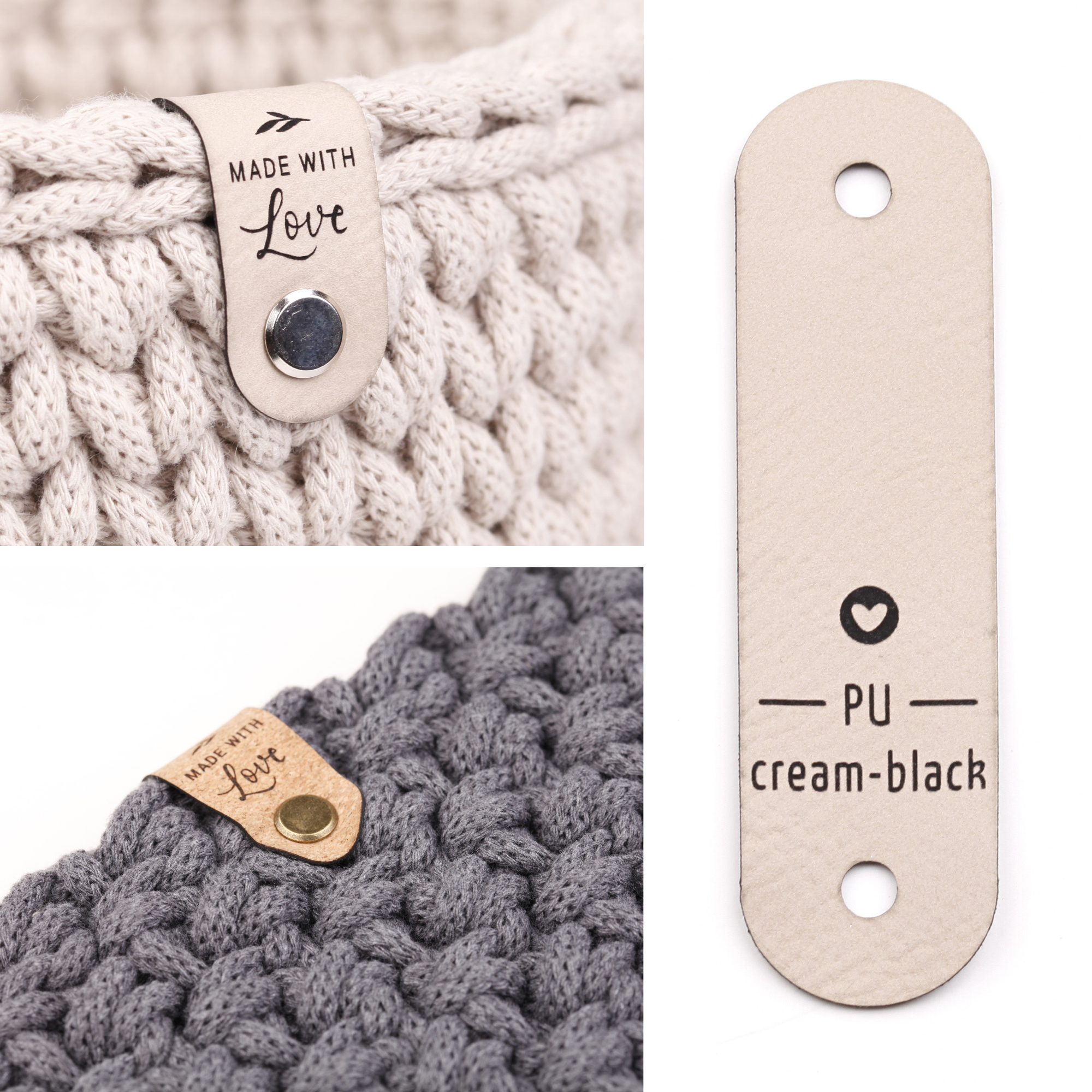 Handmade Labels mit Schraubniete "made with Love"