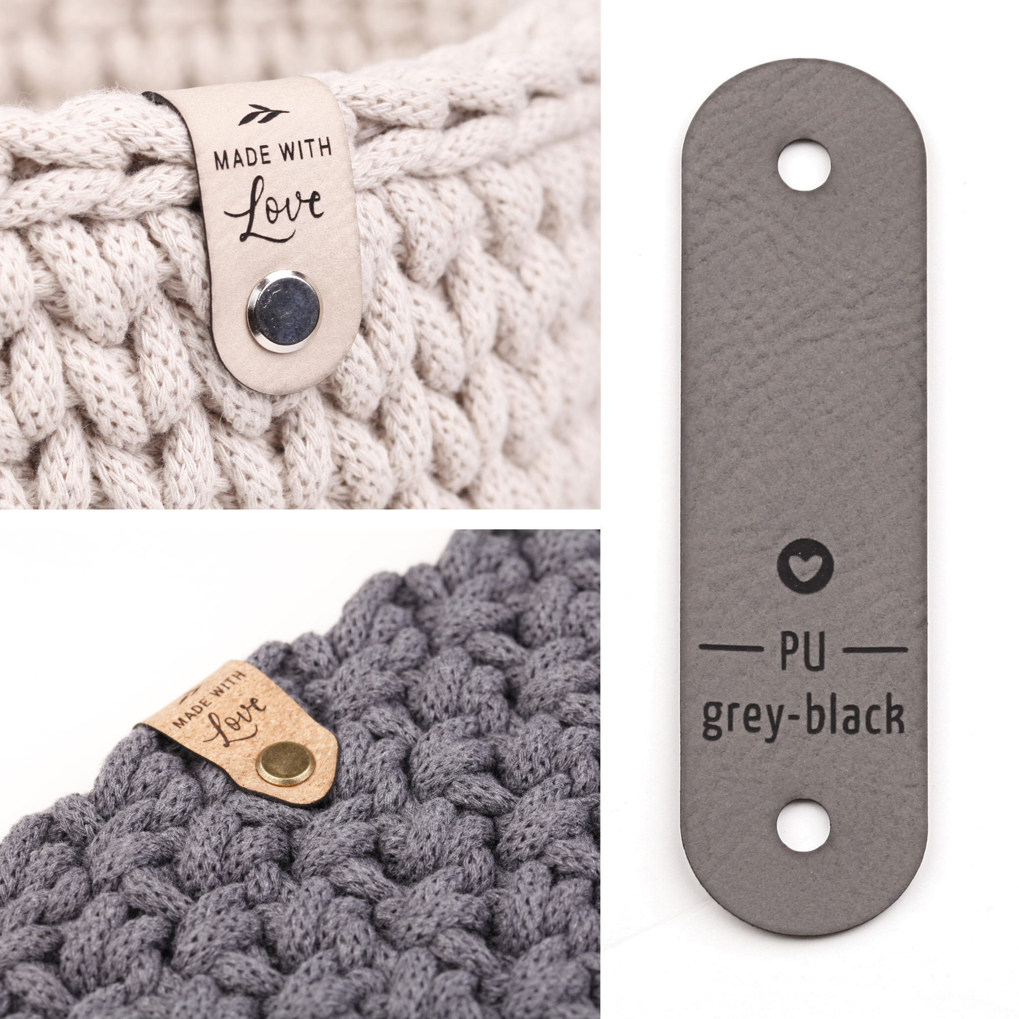 Handmade Labels mit Schraubniete "made with Love"