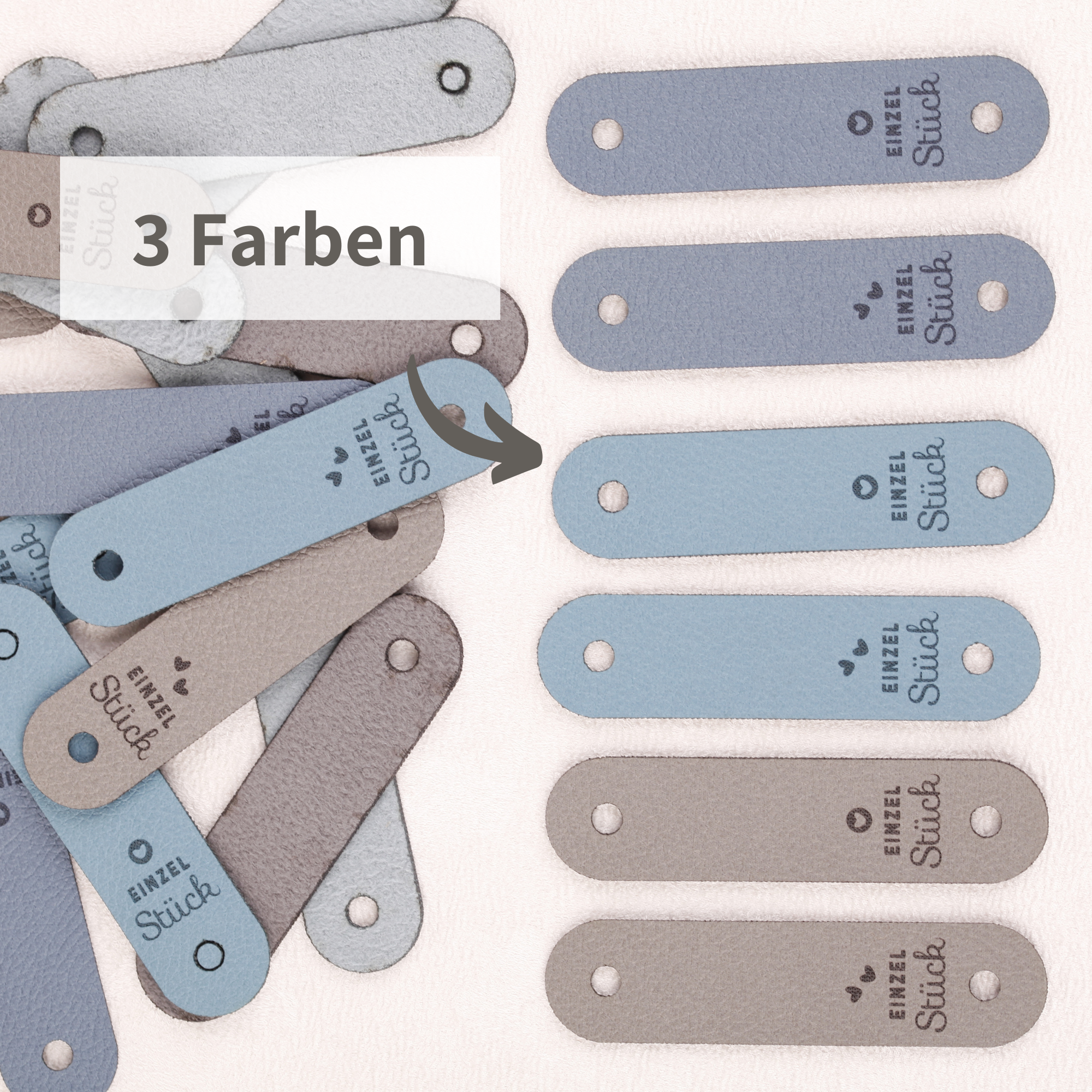 XXL-SET Label aus Kunstleder mit Schraube für Bobbiny Garn - blau (limitiert)