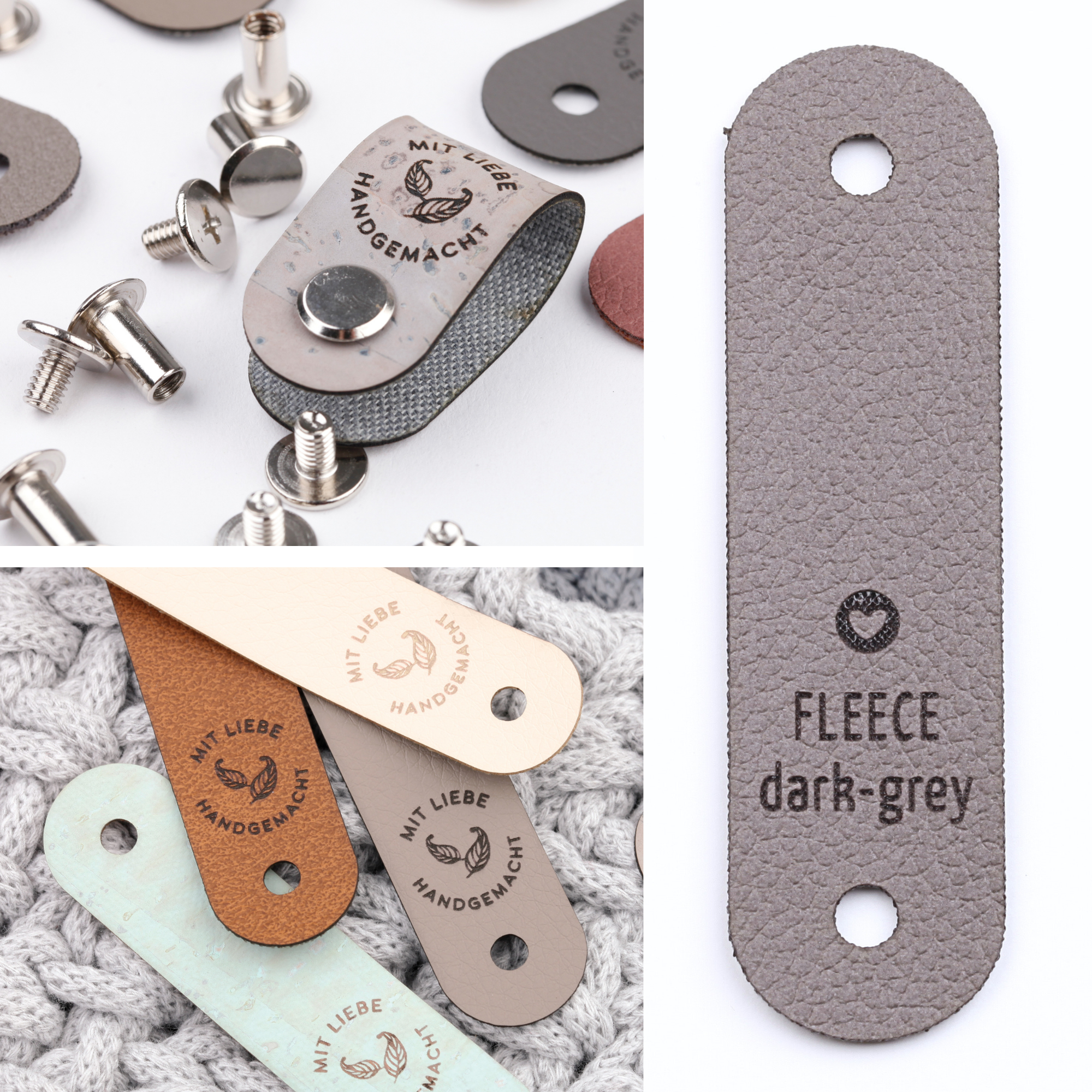 Kunstleder Label mit Schraube "Mit Liebe handgemacht"