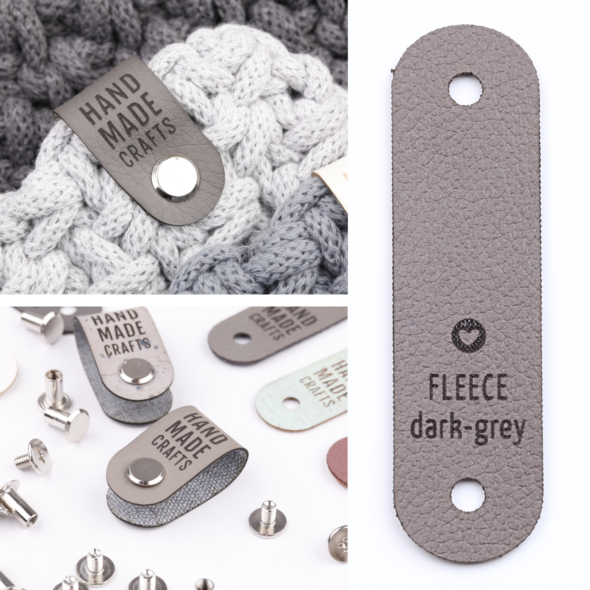 Kunstlederlabel mit Schraube "handmade crafts"