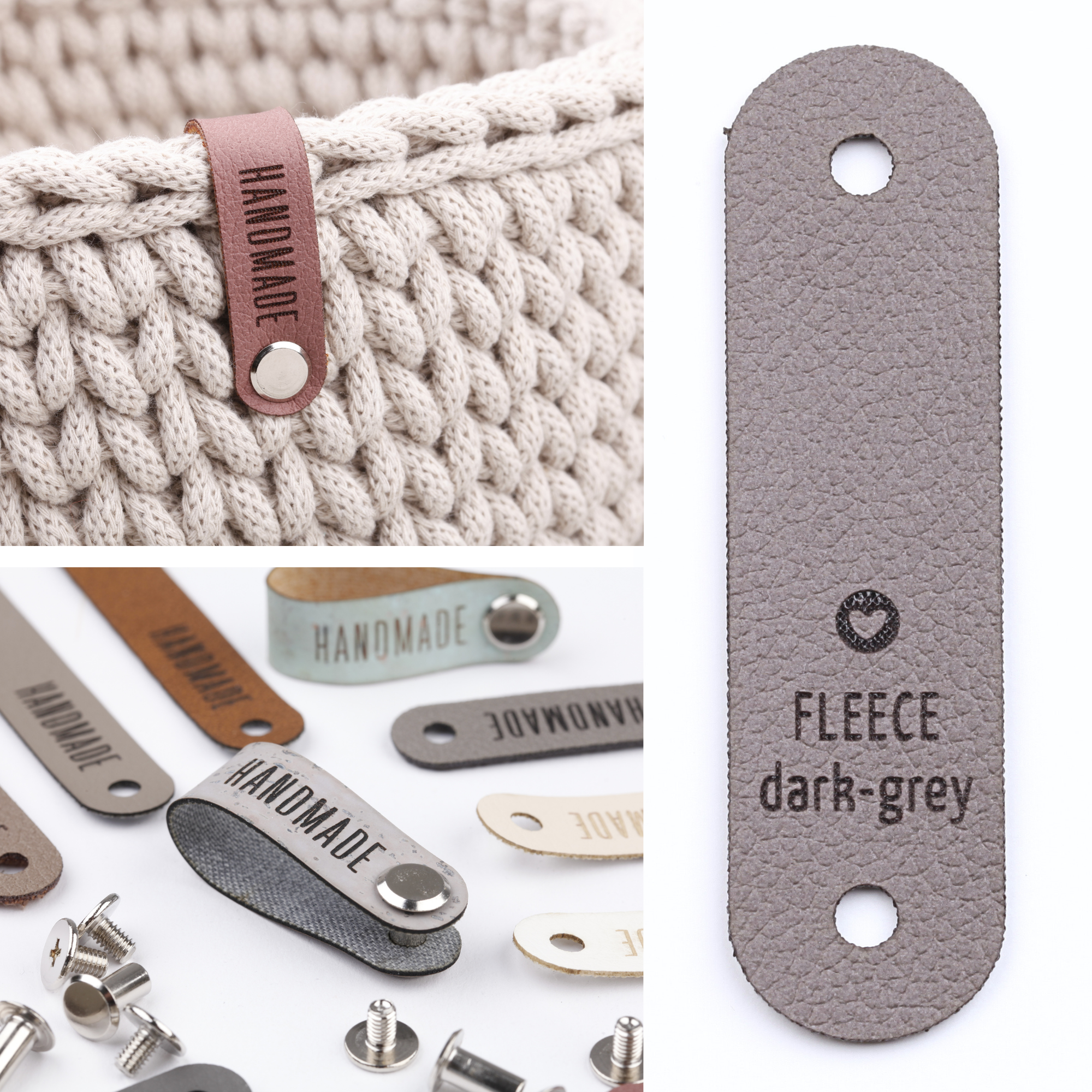 Schmales Kunstlederlabel mit Schraube "handmade"
