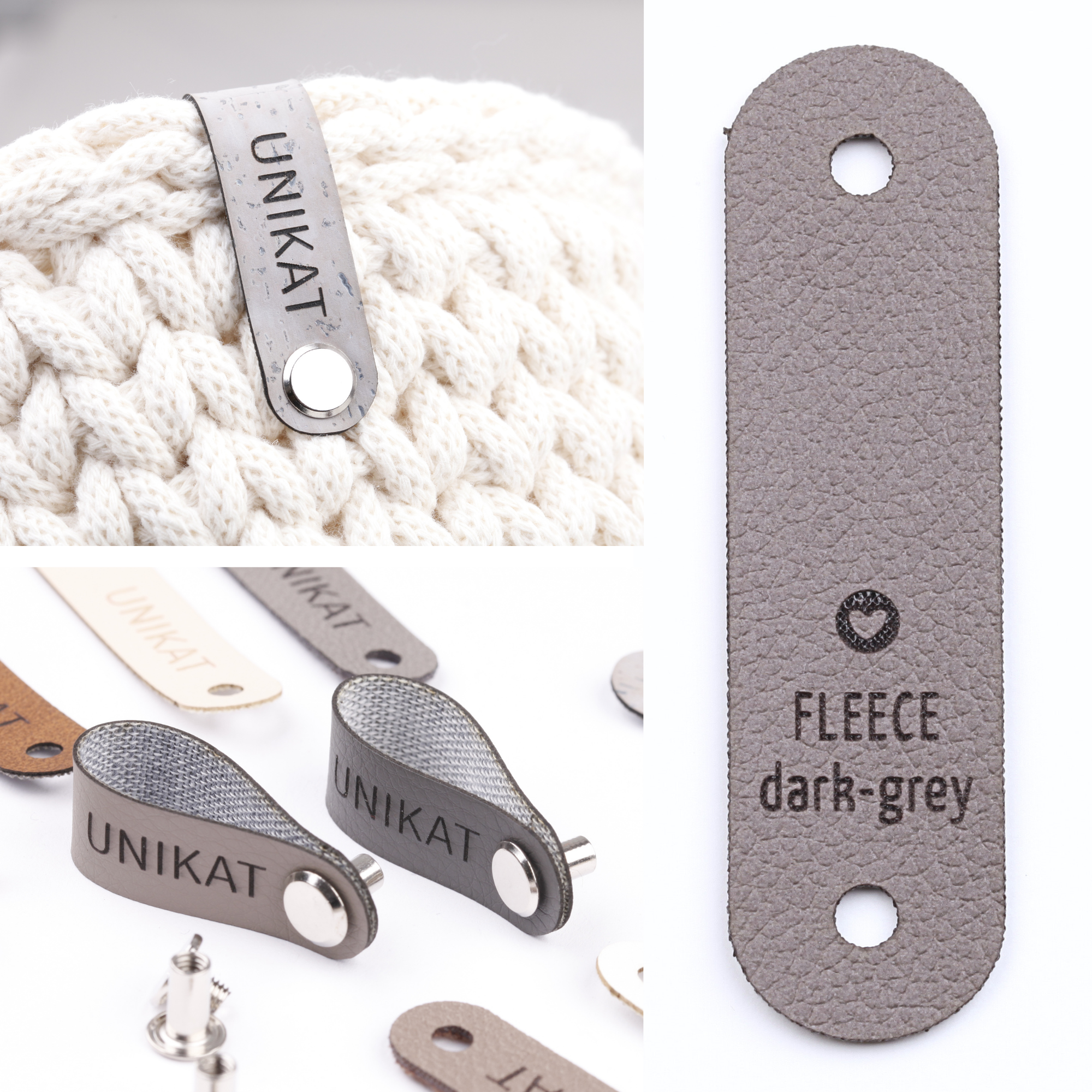 Schmales Label aus Kunstleder mit Schraube "Unikat"