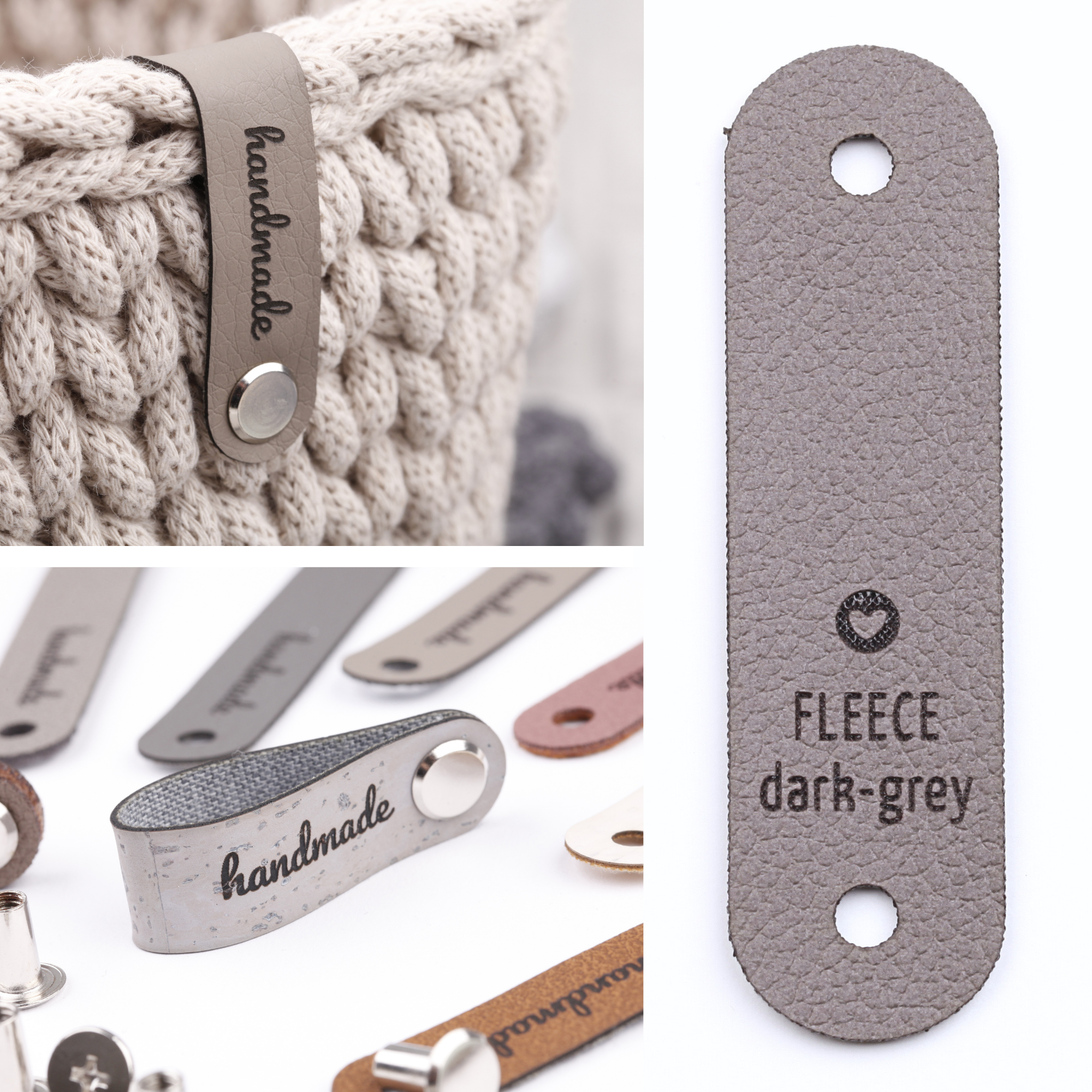 Schmales Kunstlederlabel mit Niete "handmade"