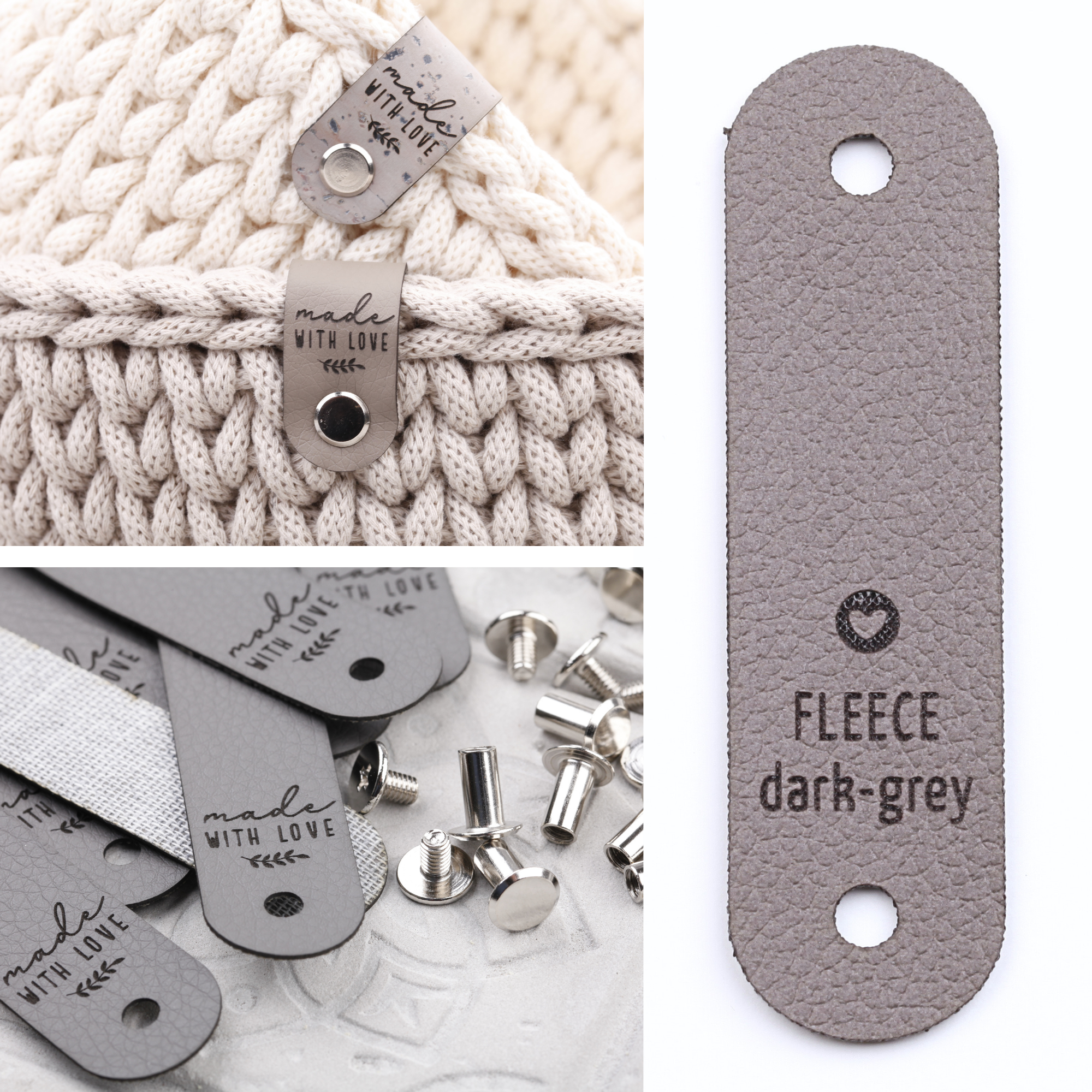 Lederlabel mit Schraube "made with love"