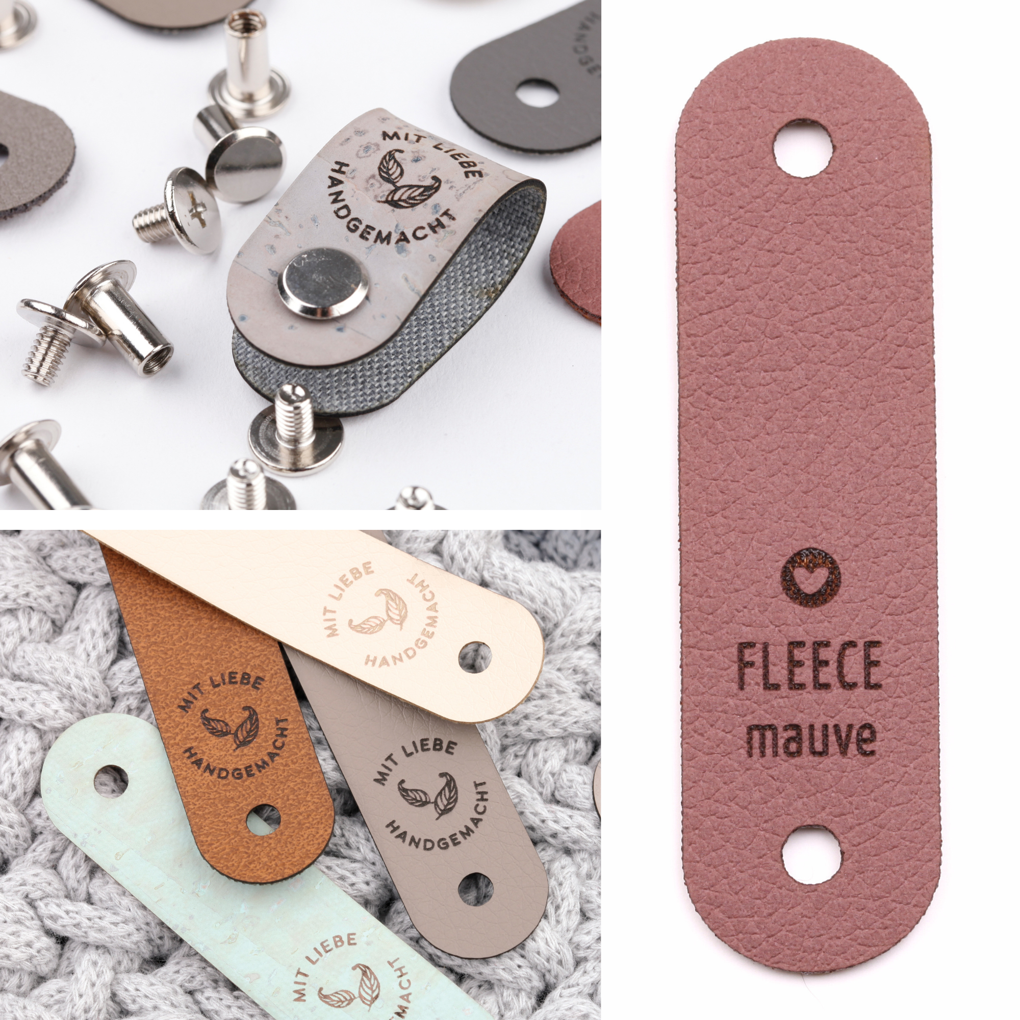 Kunstleder Label mit Schraube "Mit Liebe handgemacht"