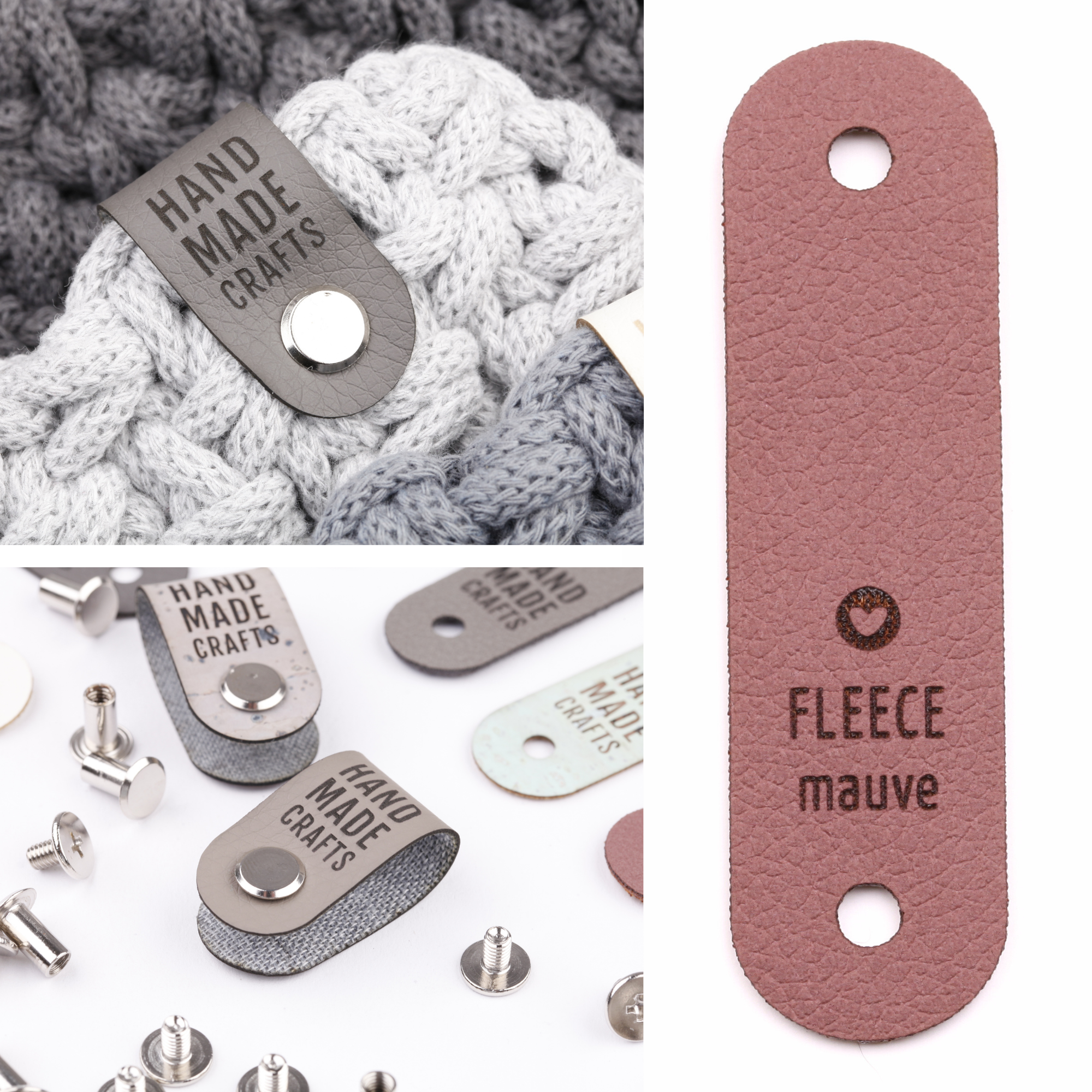 Kunstlederlabel mit Schraube "handmade crafts"