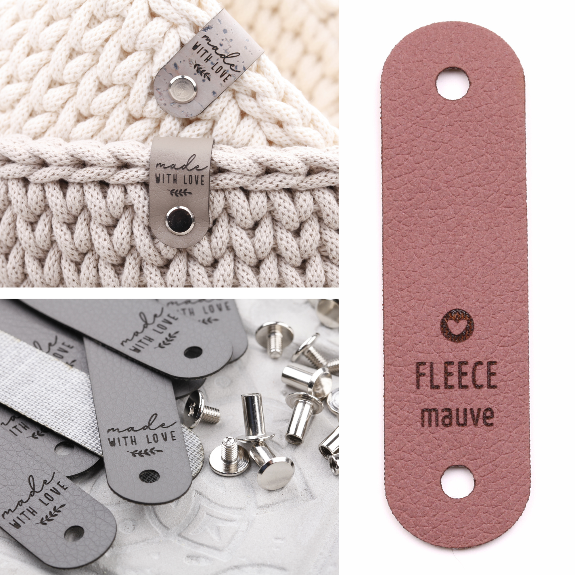 Lederlabel mit Schraube "made with love"