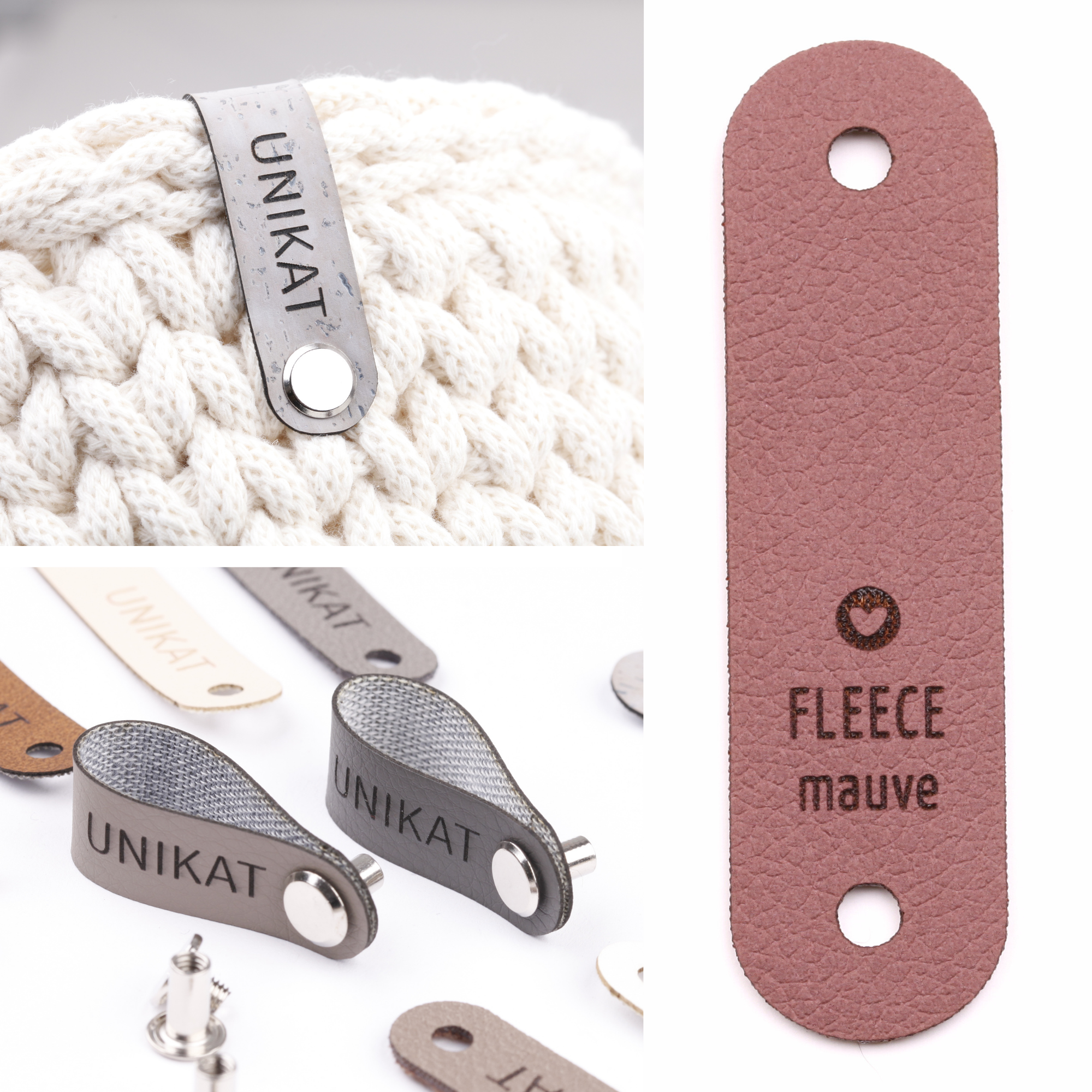 Schmales Label aus Kunstleder mit Schraube "Unikat"