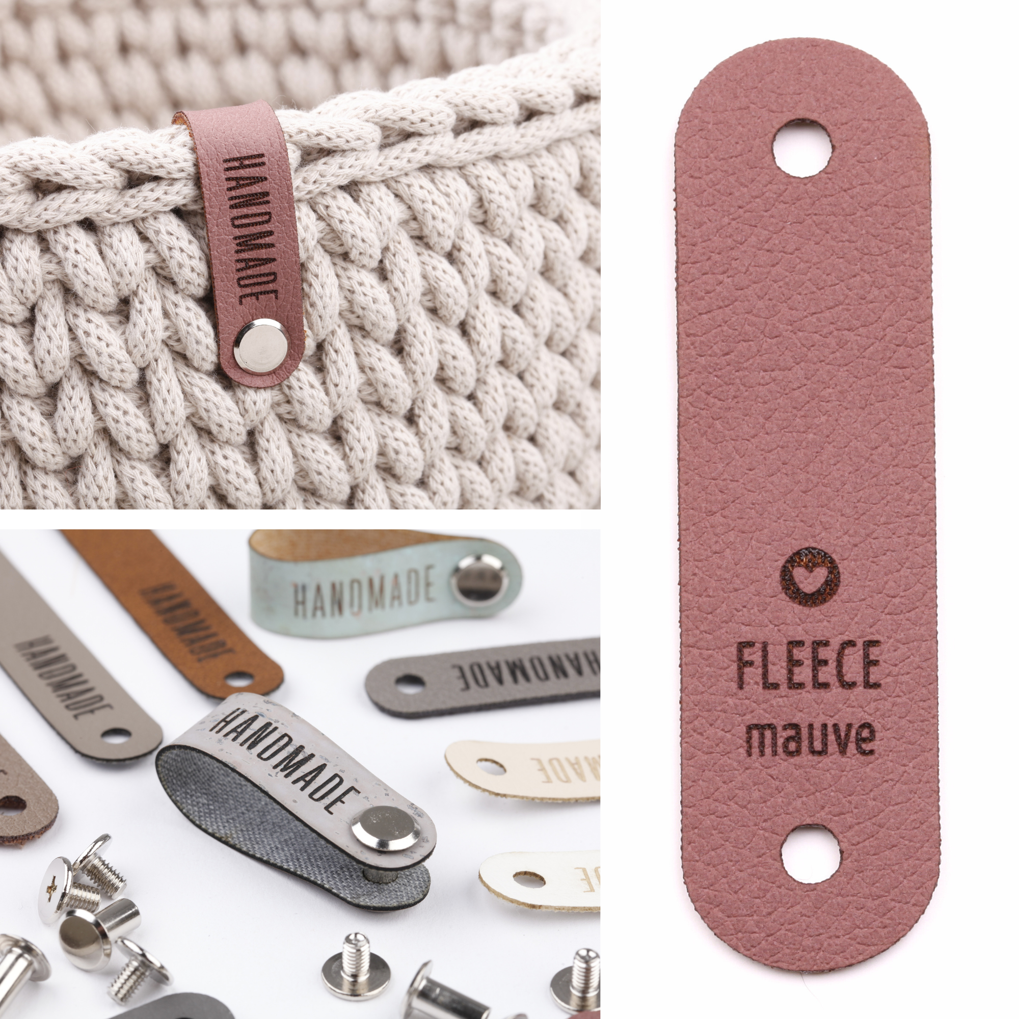 Schmales Kunstlederlabel mit Schraube "handmade"