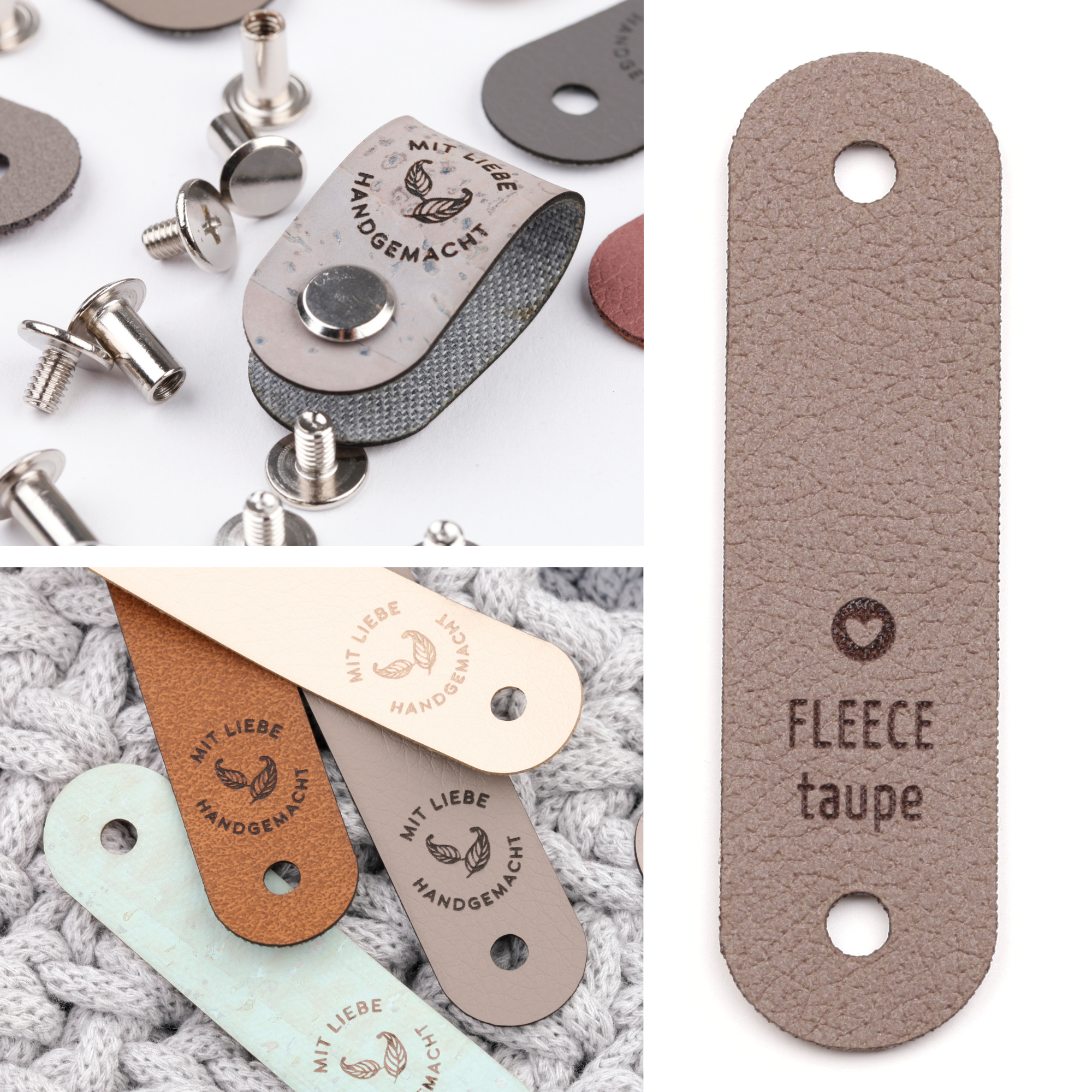 Kunstleder Label mit Schraube "Mit Liebe handgemacht"
