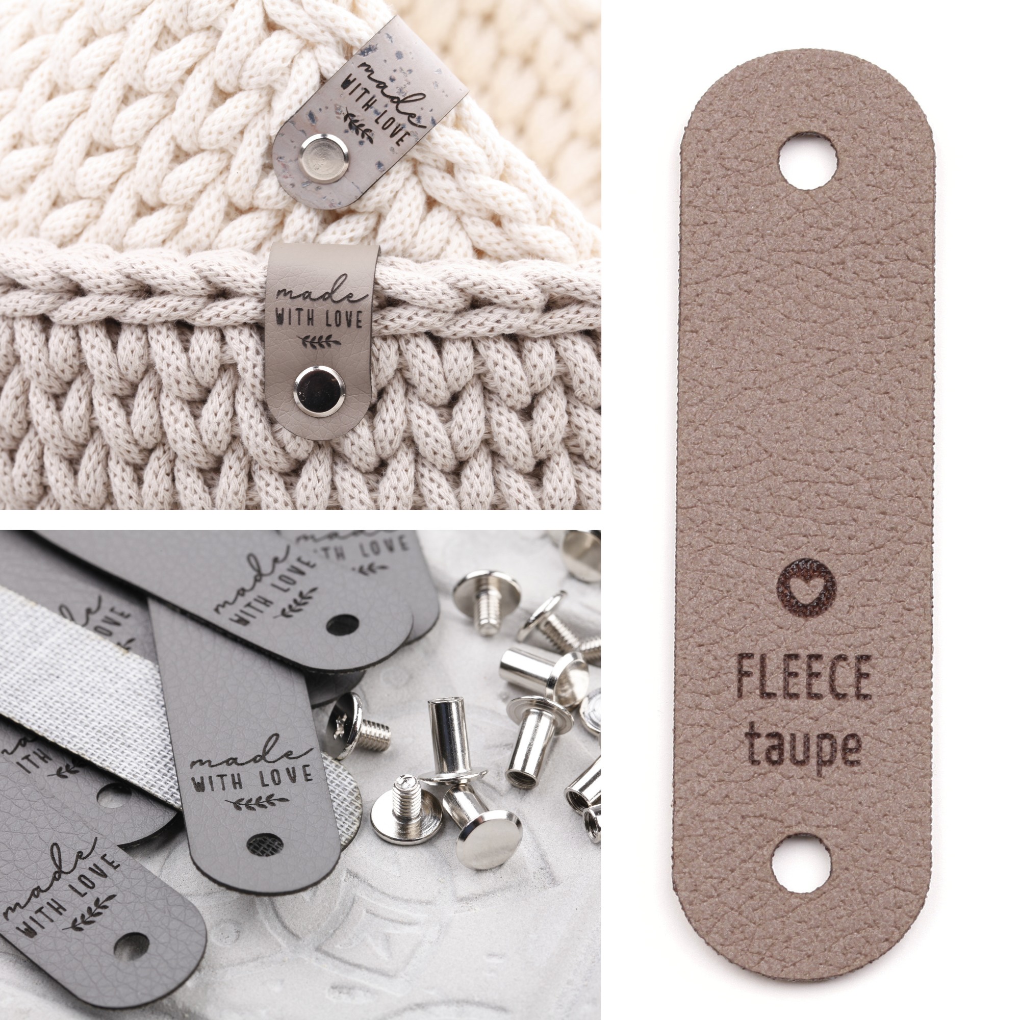 Lederlabel mit Schraube "made with love"