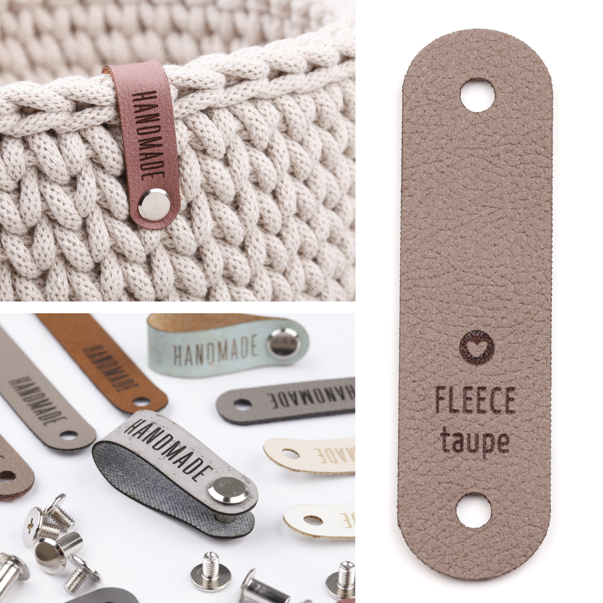 Schmales Kunstlederlabel mit Schraube "handmade"