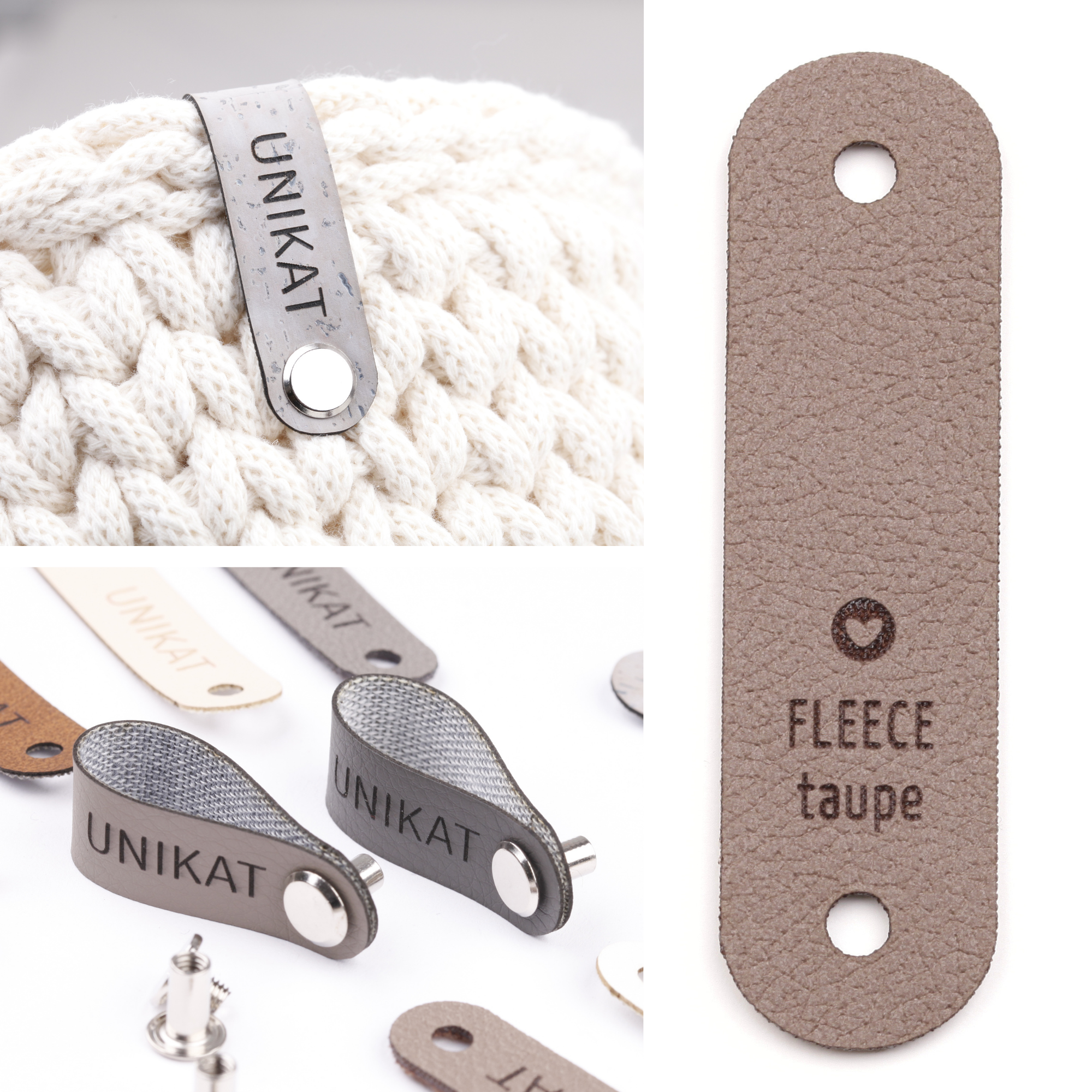 Schmales Label aus Kunstleder mit Schraube "Unikat"