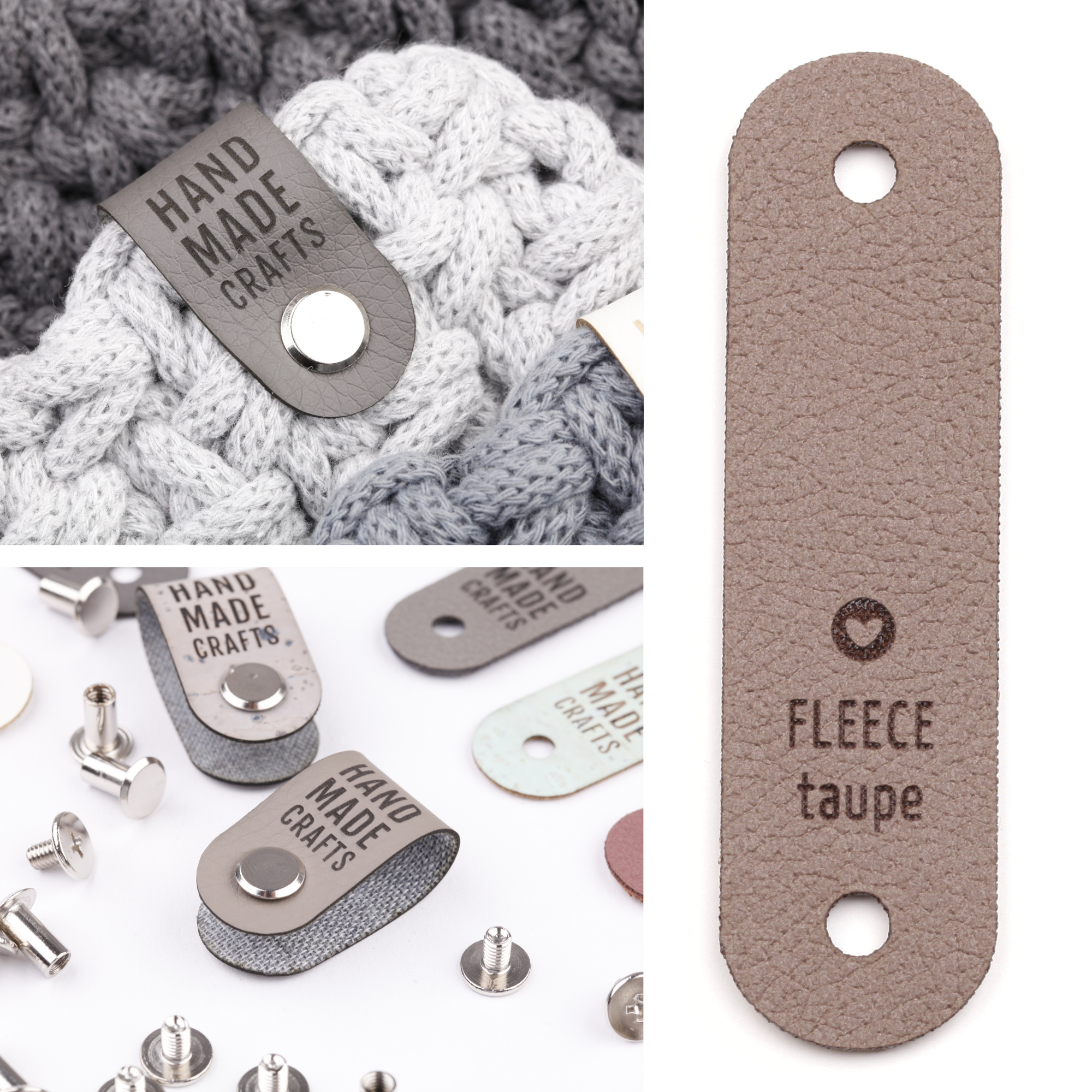 Kunstlederlabel mit Schraube "handmade crafts"