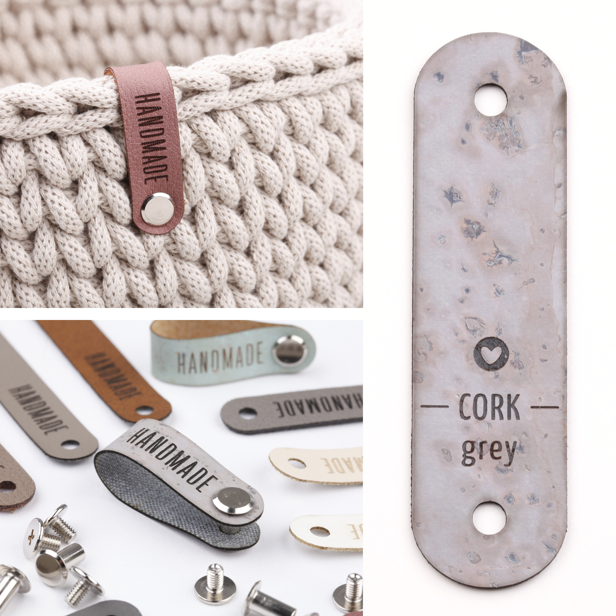 Schmales Kunstlederlabel mit Schraube "handmade"