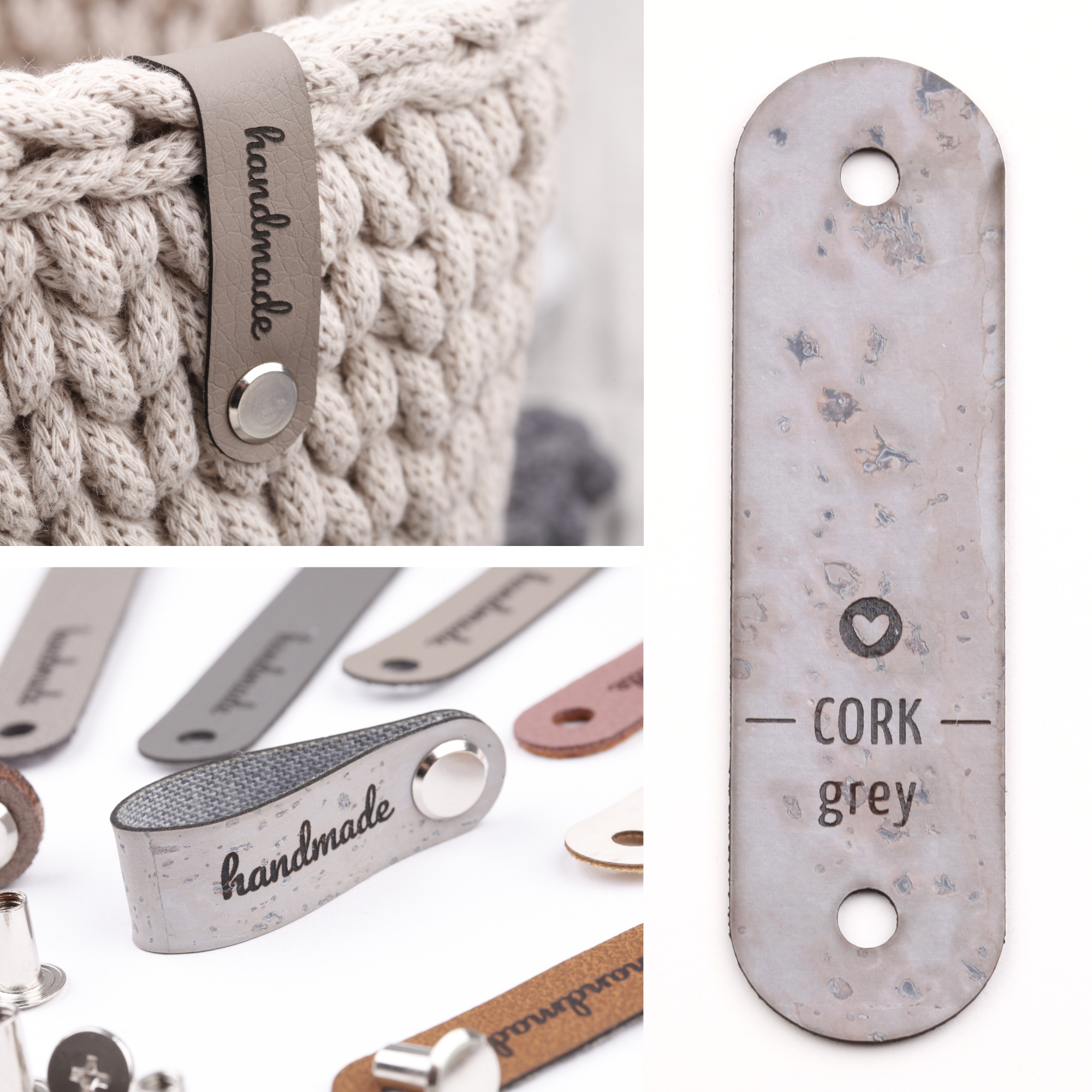 Schmales Kunstlederlabel mit Niete "handmade"