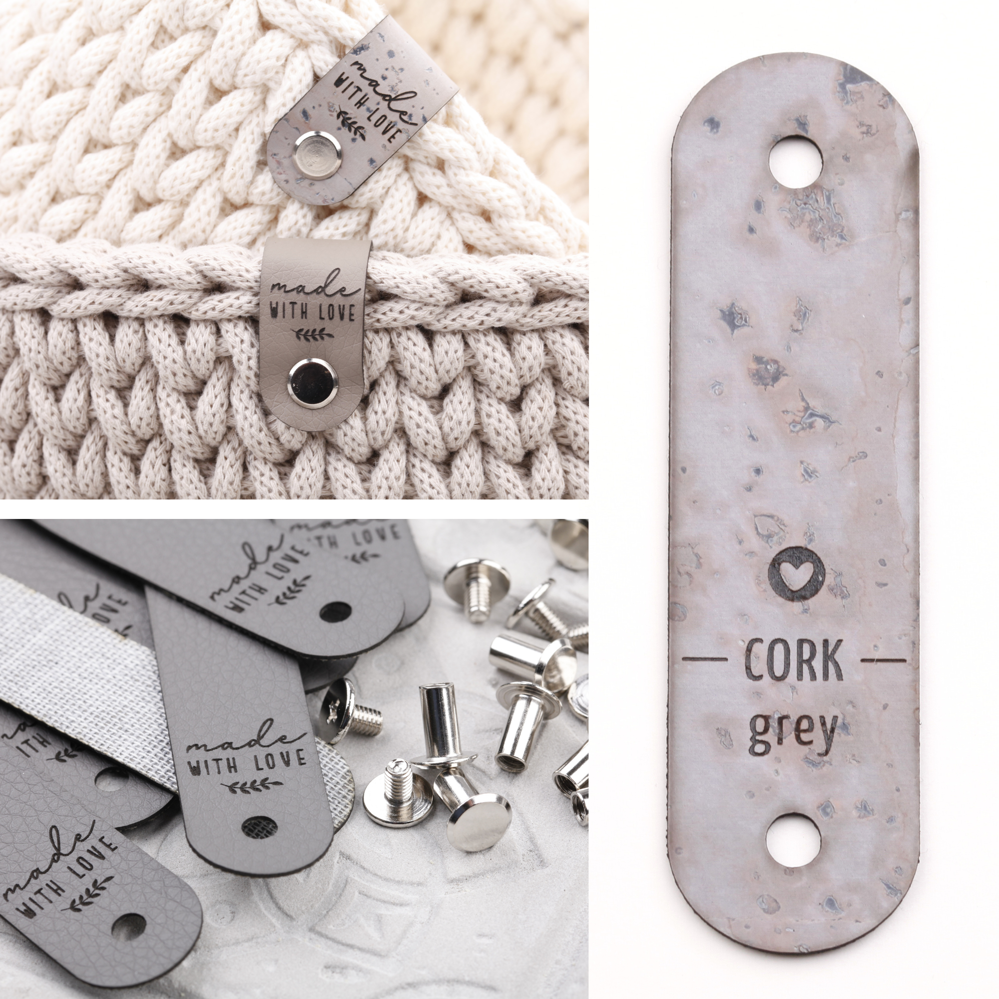 Lederlabel mit Schraube "made with love"