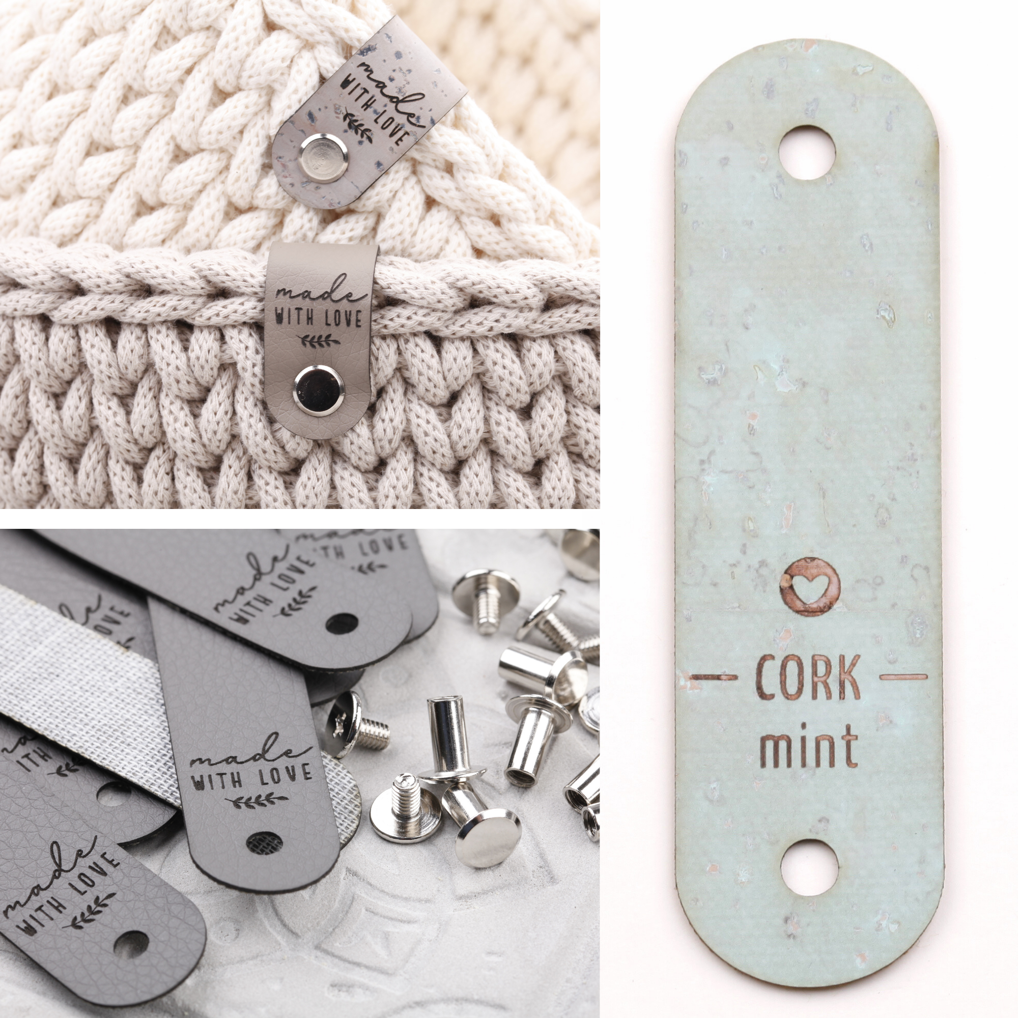 Lederlabel mit Schraube "made with love"