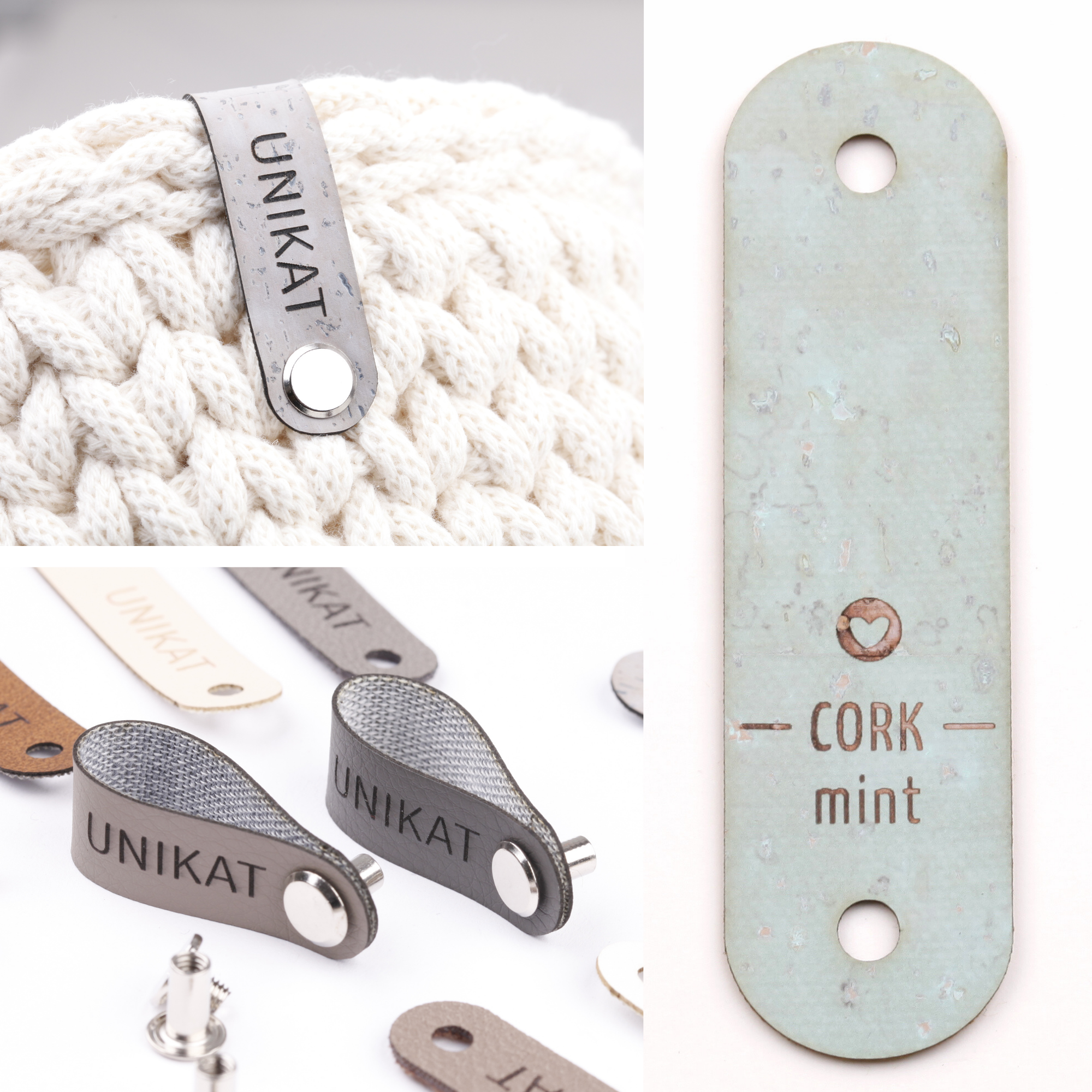 Schmales Label aus Kunstleder mit Schraube "Unikat"