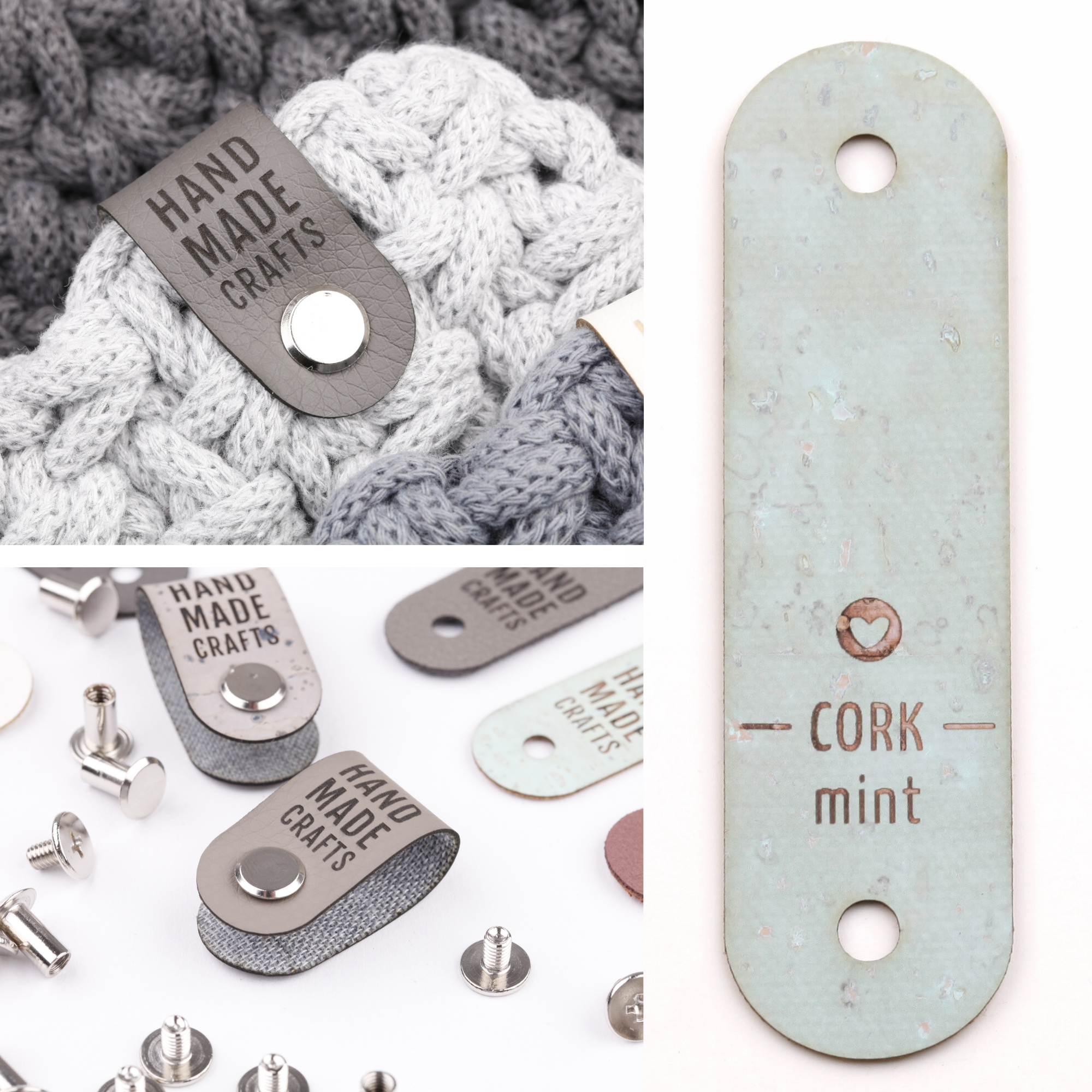 Kunstlederlabel mit Schraube "handmade crafts"