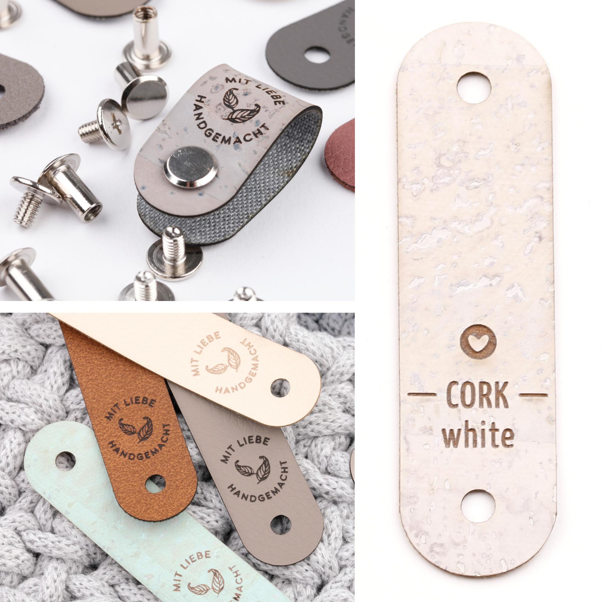 Kunstleder Label mit Schraube "Mit Liebe handgemacht"