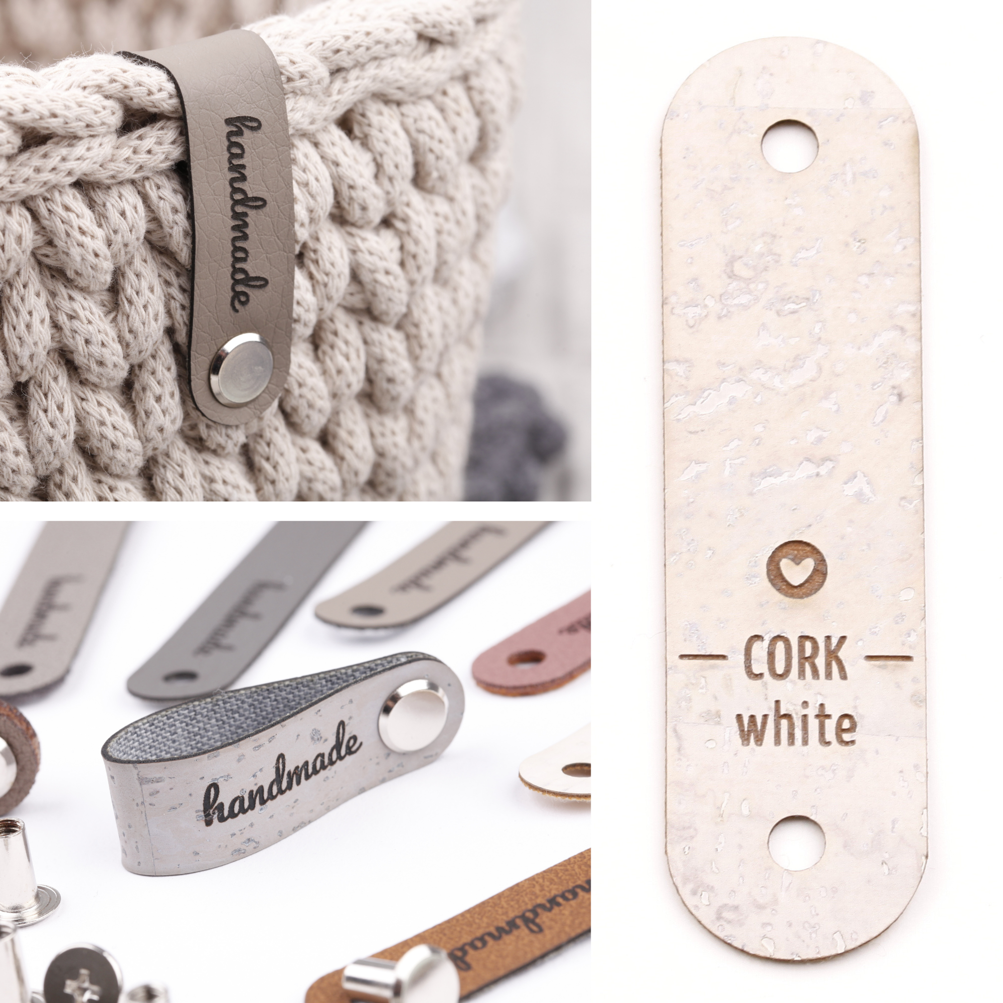 Schmales Kunstlederlabel mit Niete "handmade"