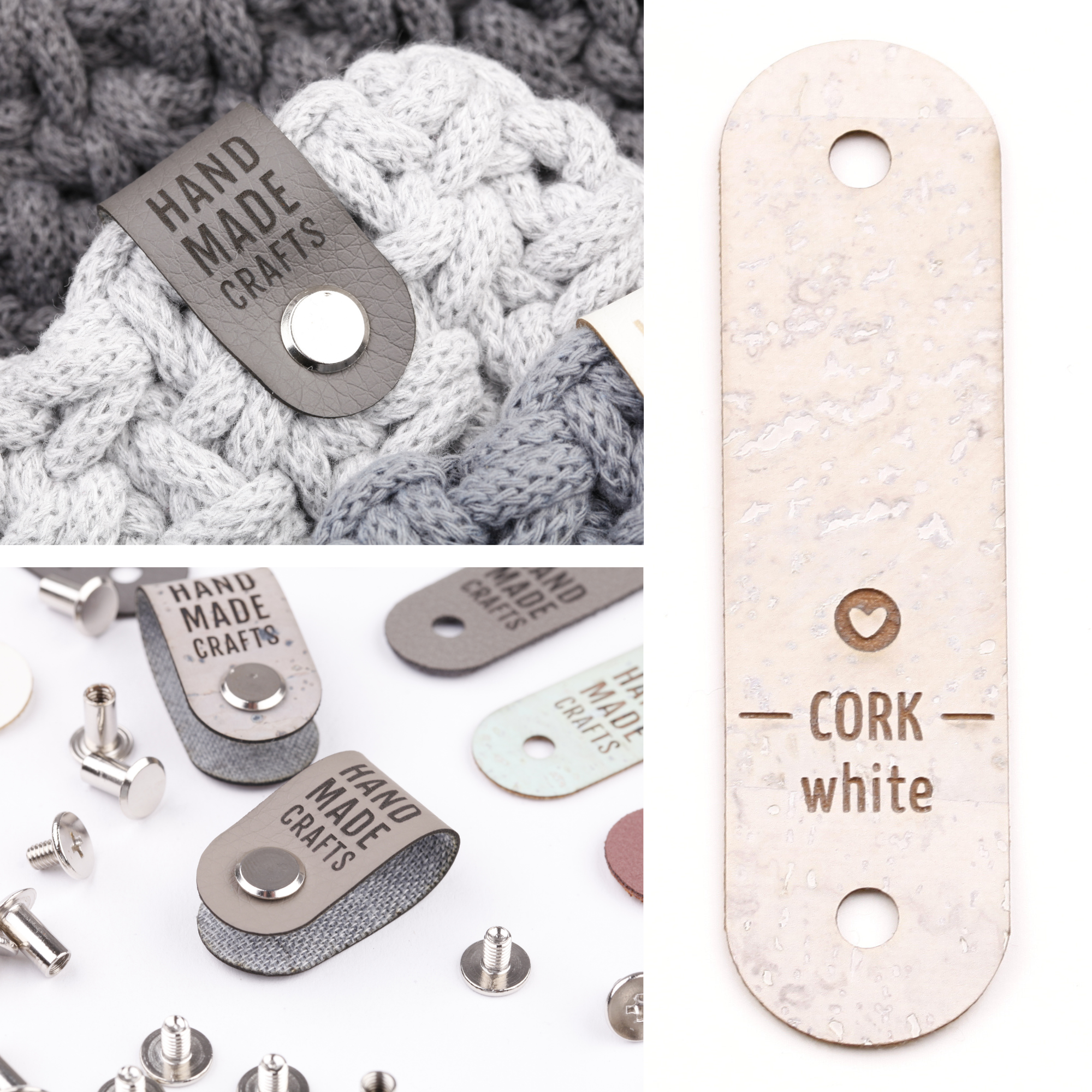 Kunstlederlabel mit Schraube "handmade crafts"