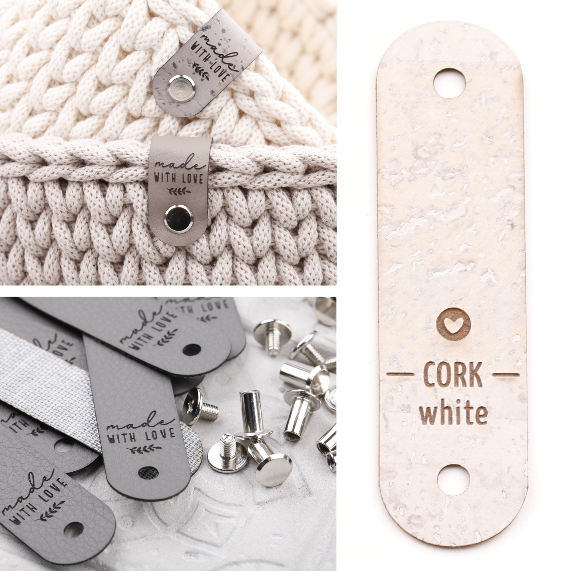 Lederlabel mit Schraube "made with love"