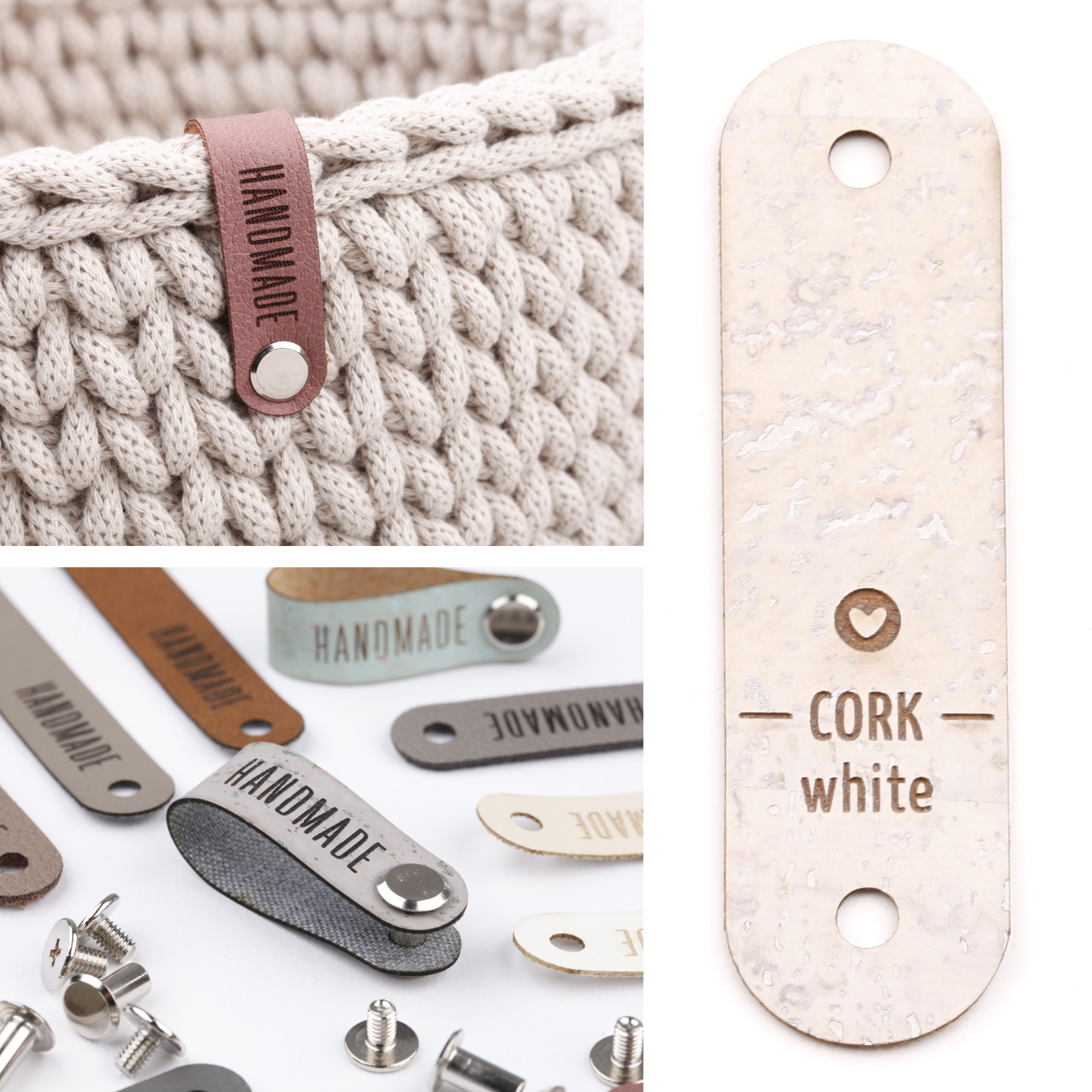 Schmales Kunstlederlabel mit Schraube "handmade"
