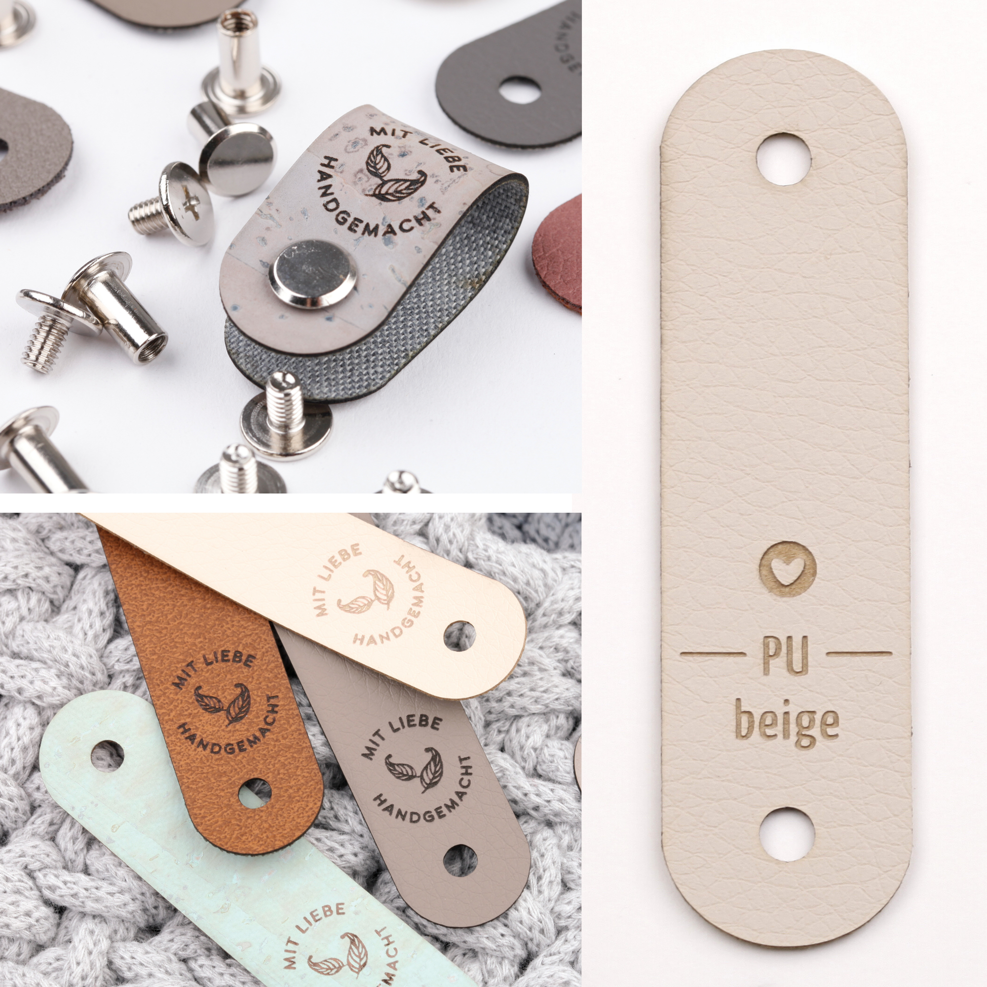 Kunstleder Label mit Schraube "Mit Liebe handgemacht"