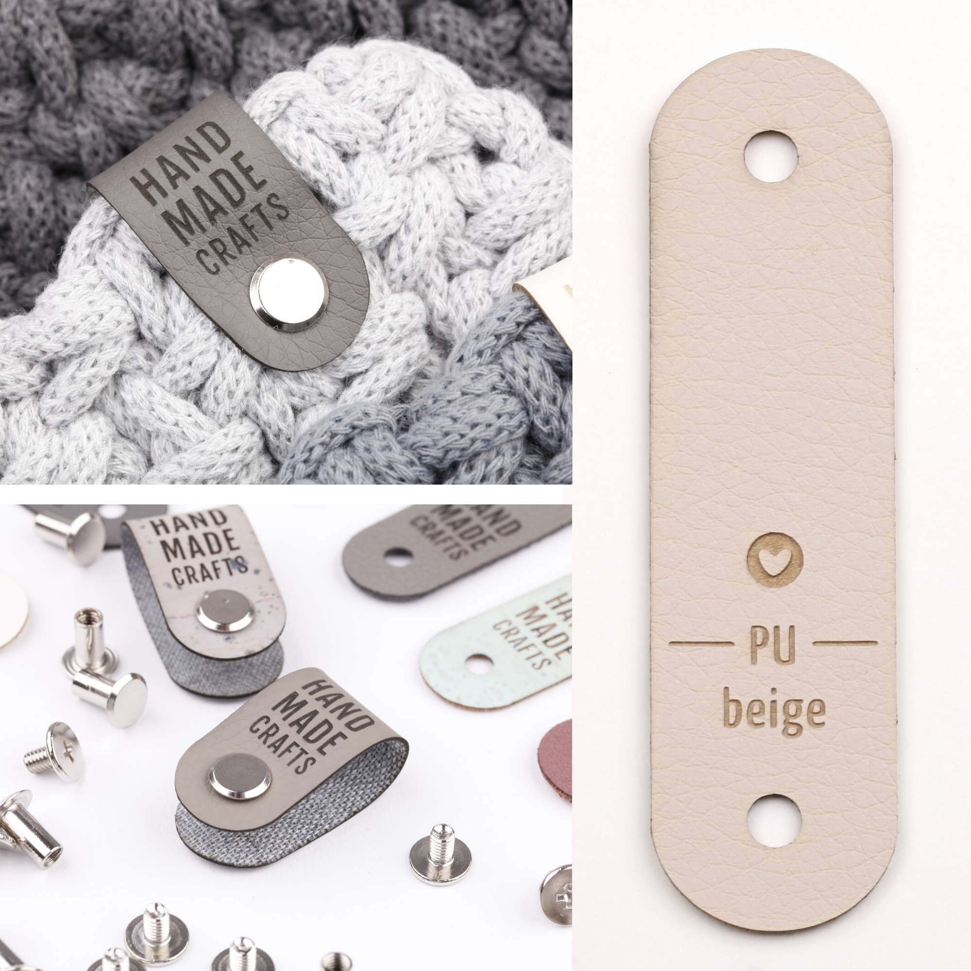 Kunstlederlabel mit Schraube "handmade crafts"