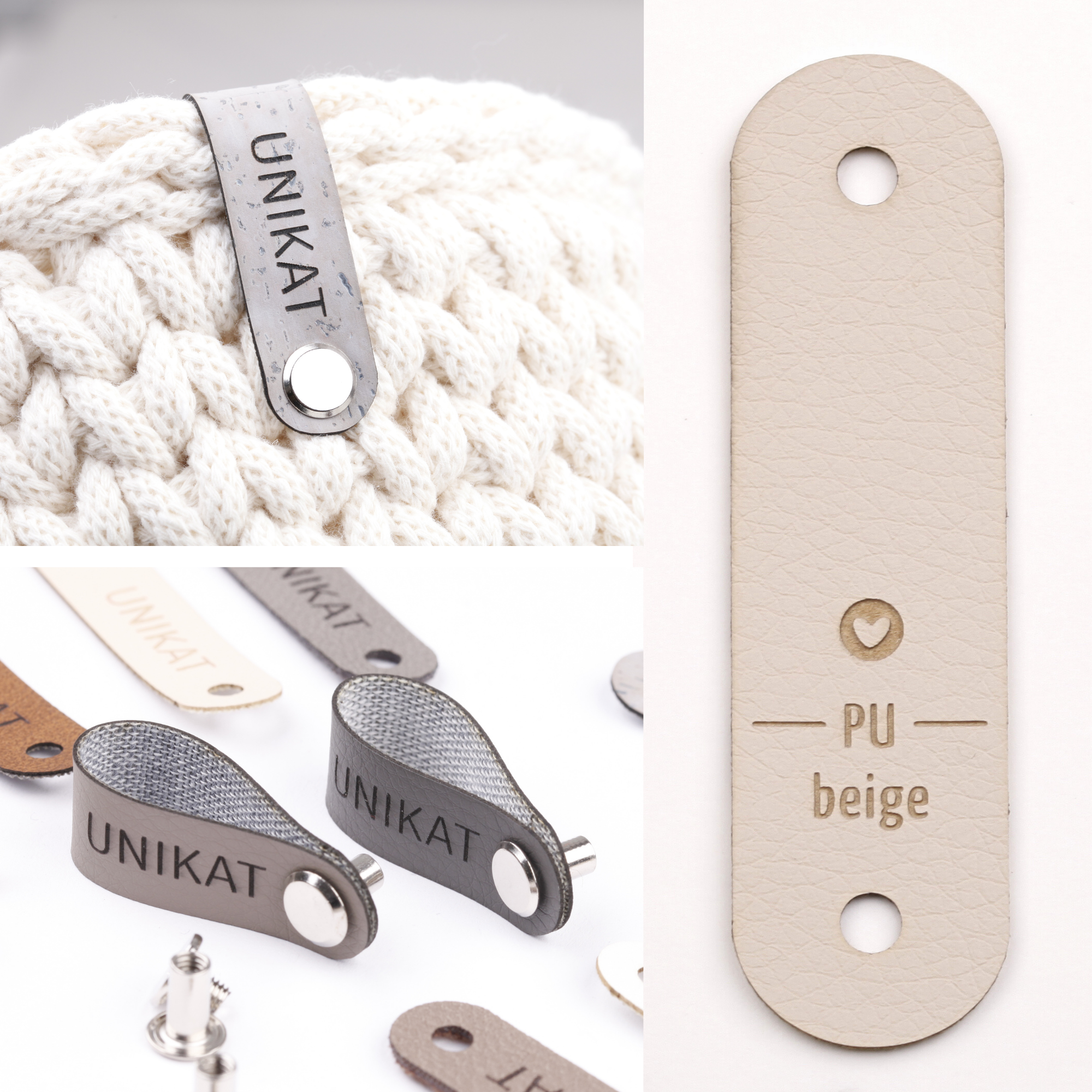 Schmales Label aus Kunstleder mit Schraube "Unikat"