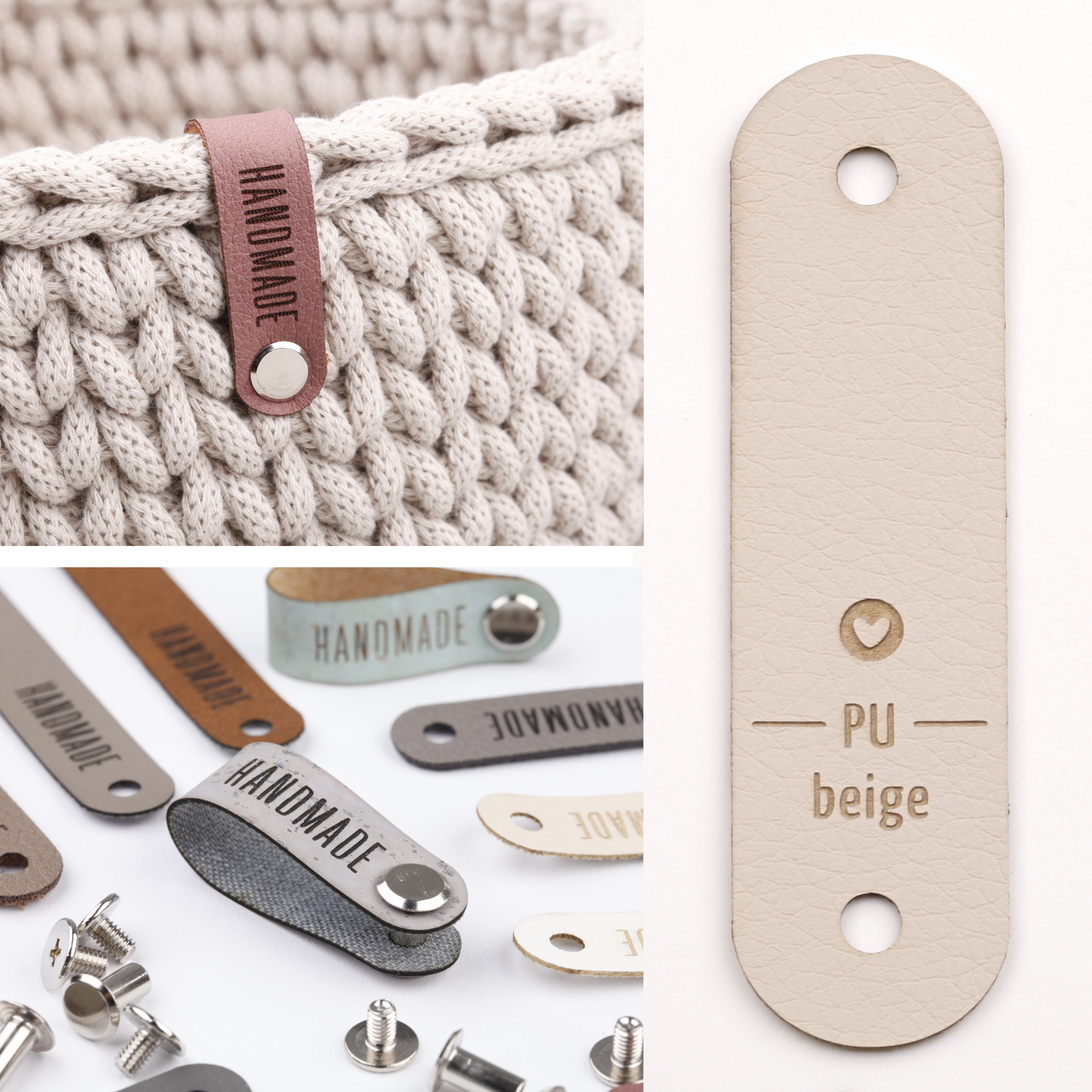 Schmales Kunstlederlabel mit Schraube "handmade"