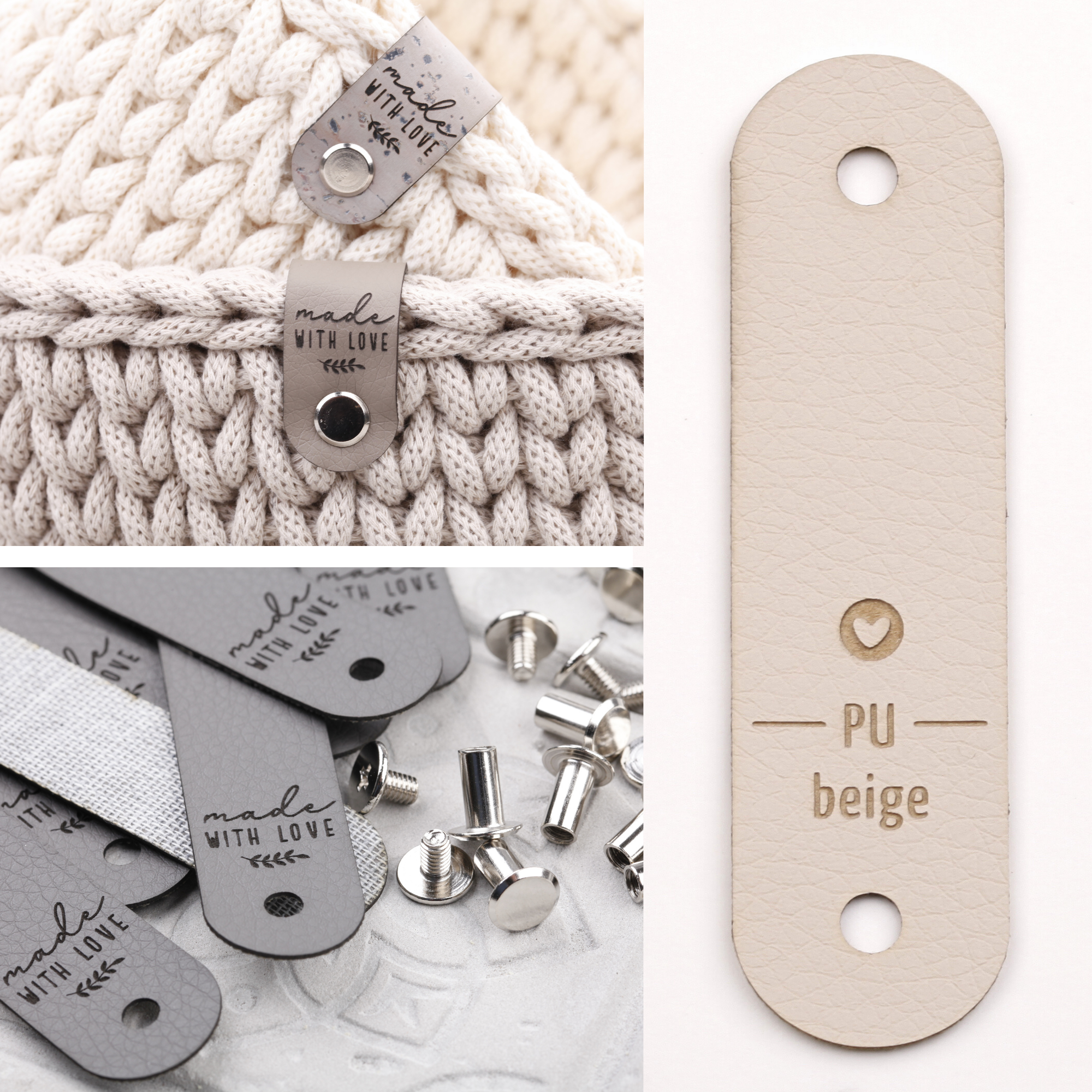 Lederlabel mit Schraube "made with love"