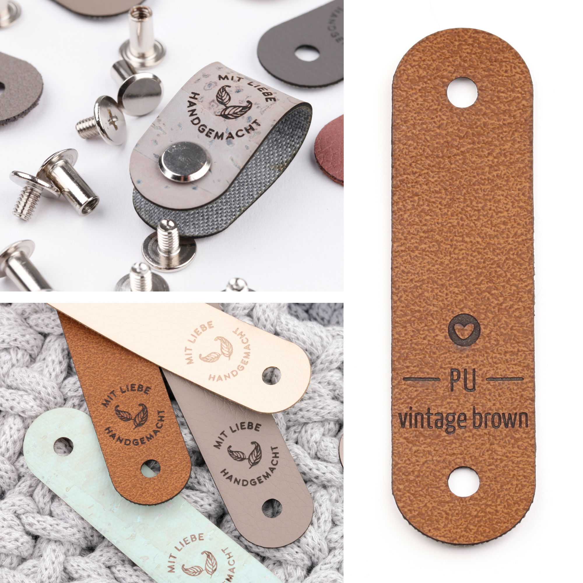 Kunstleder Label mit Schraube "Mit Liebe handgemacht"