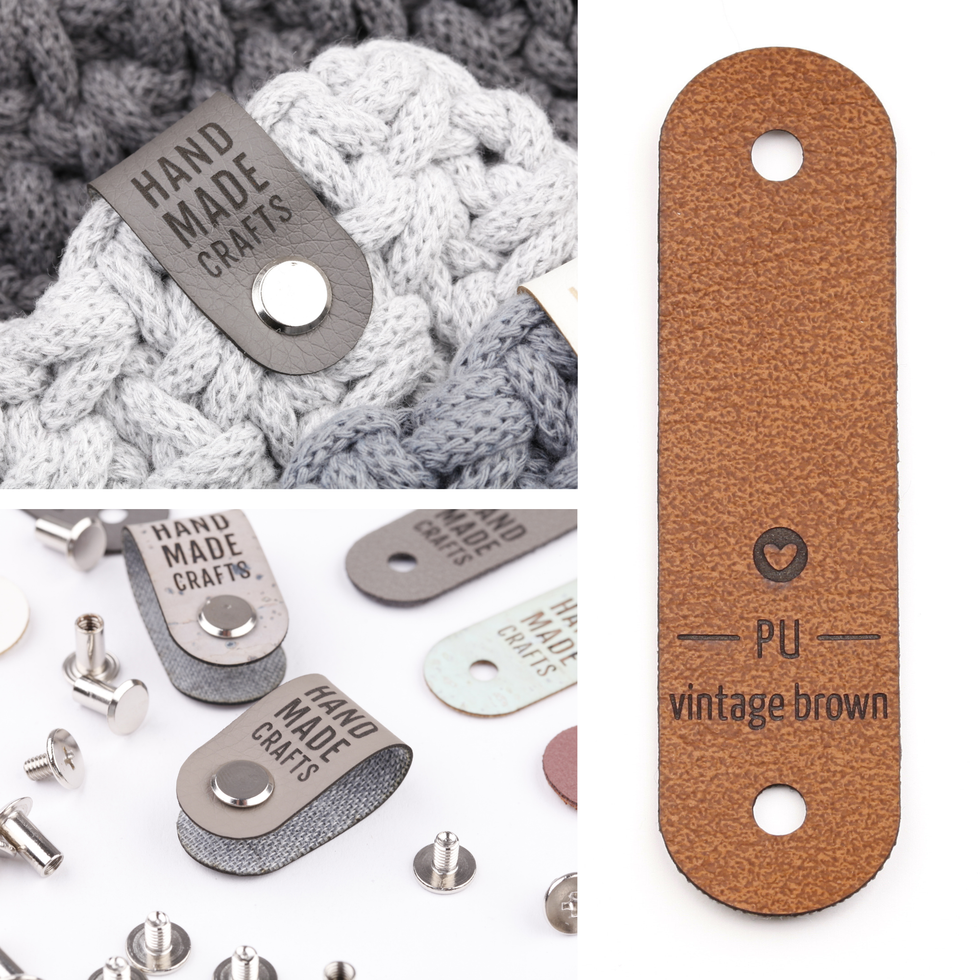 Kunstlederlabel mit Schraube "handmade crafts"