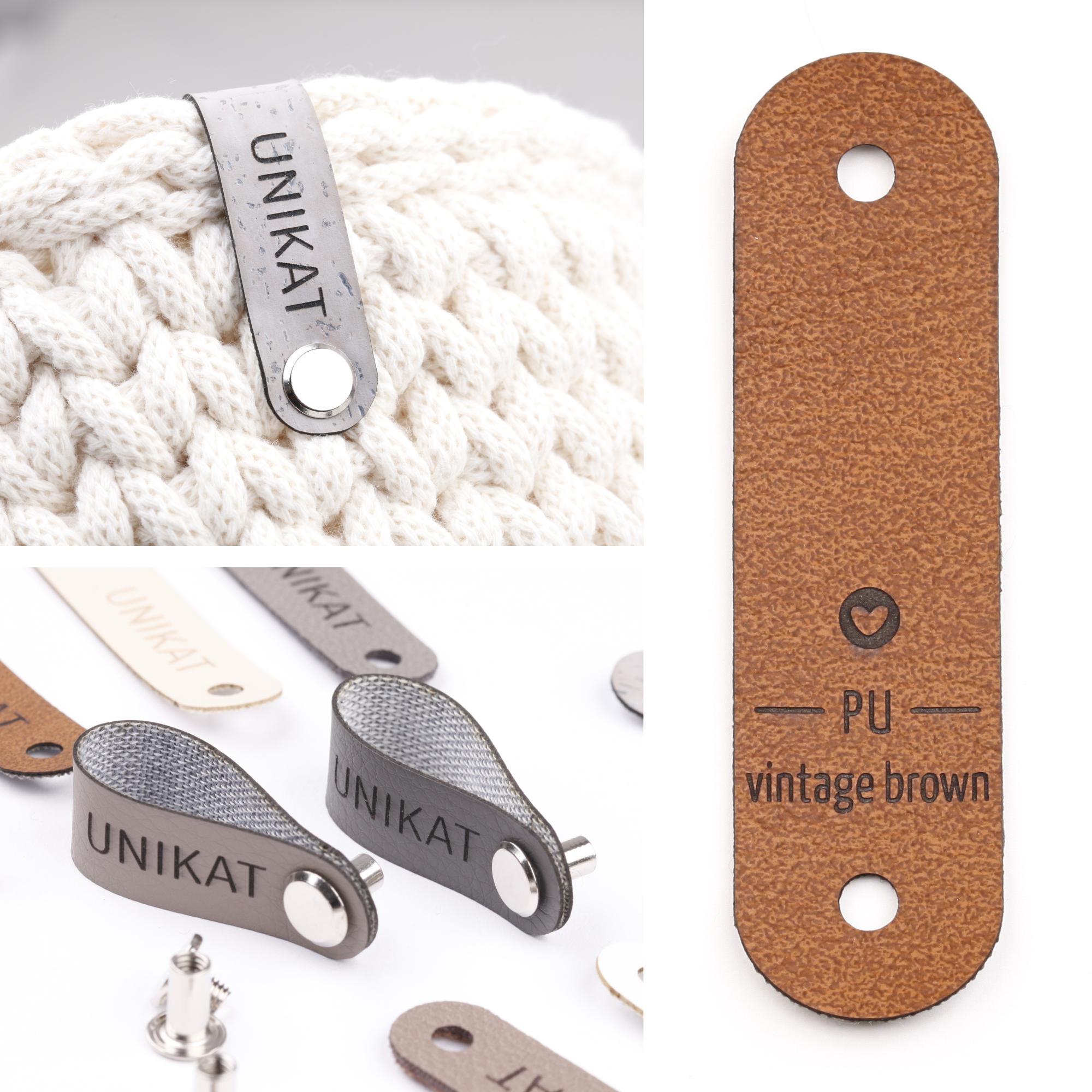 Schmales Label aus Kunstleder mit Schraube "Unikat"