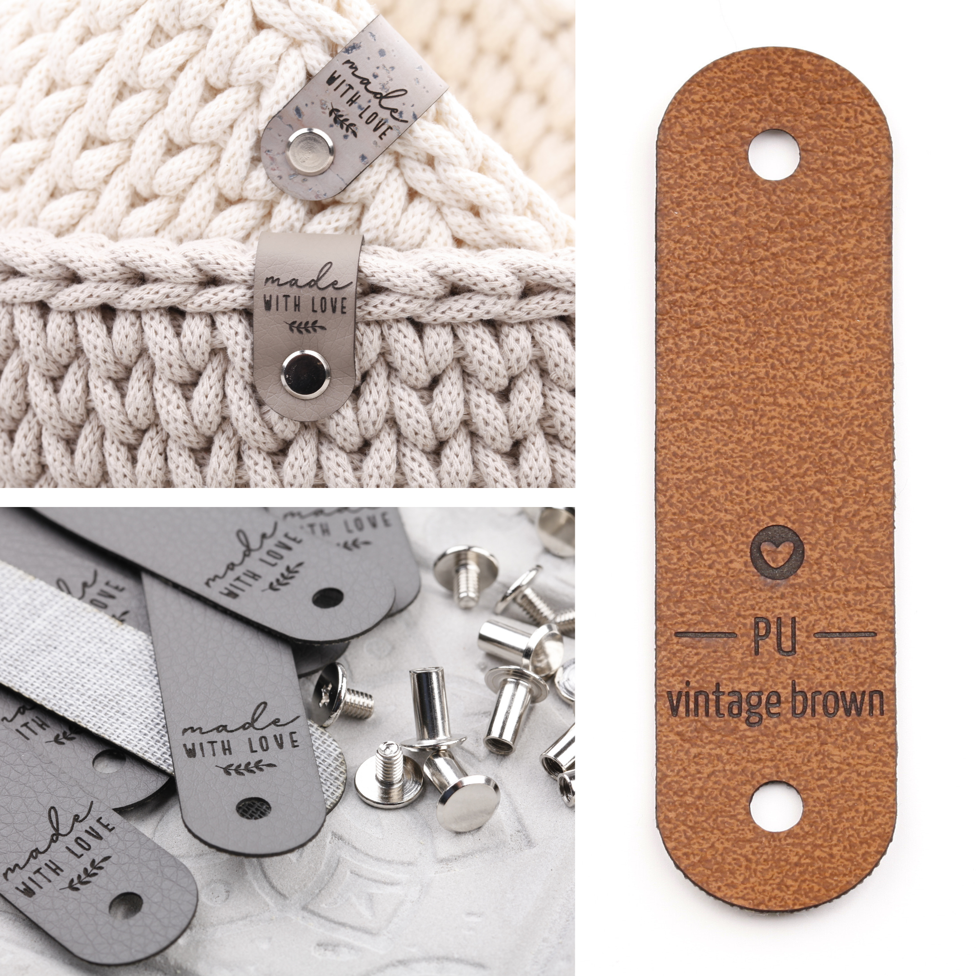 Lederlabel mit Schraube "made with love"