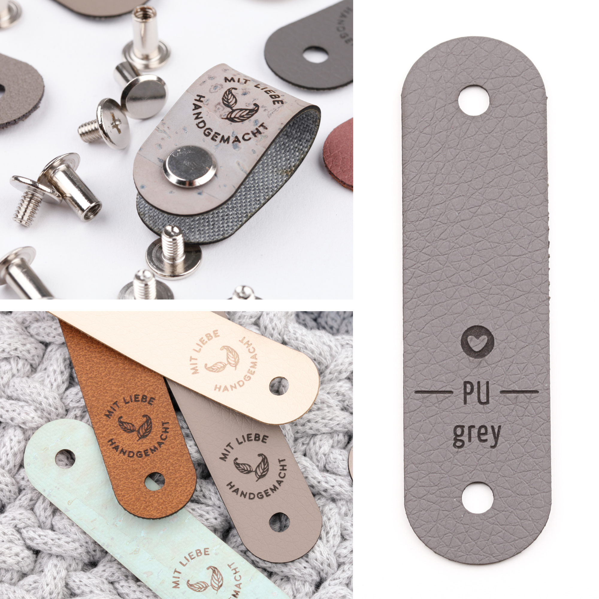 Kunstleder Label mit Schraube "Mit Liebe handgemacht"